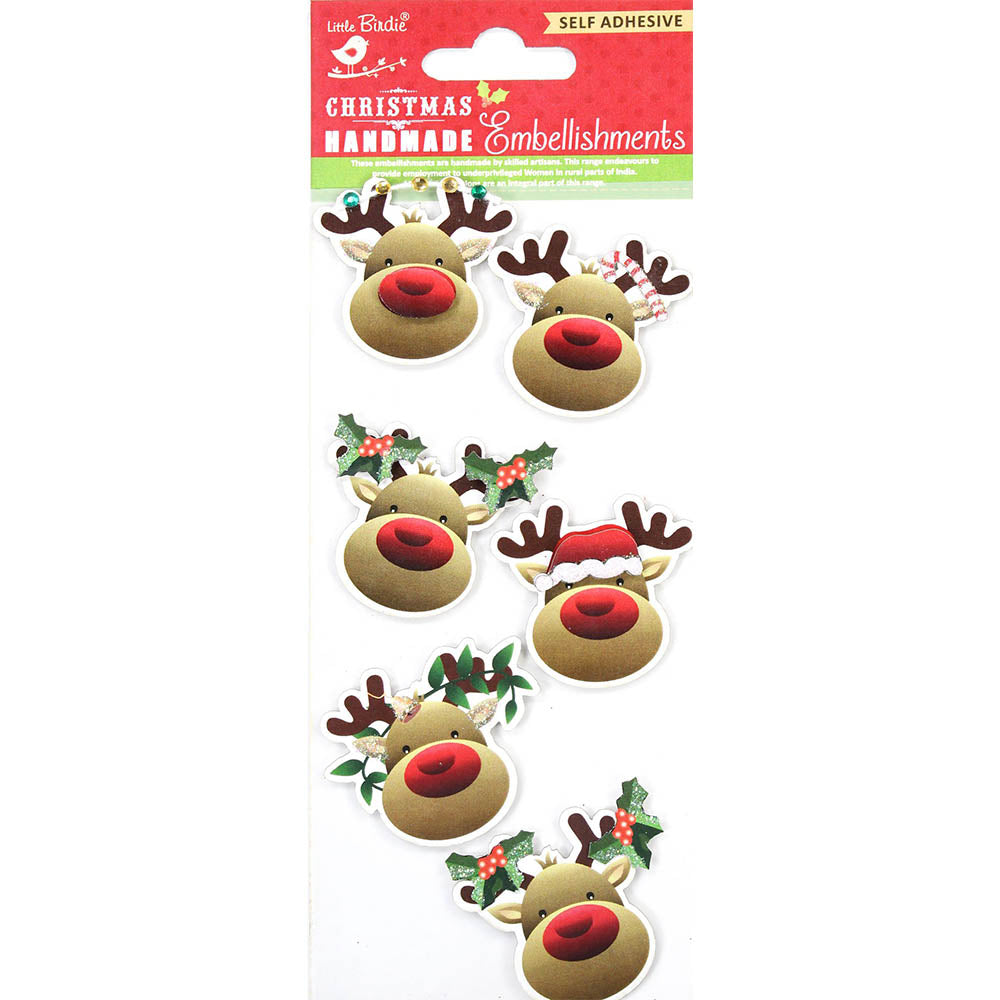 Christmas Glitter Stickers Merry Reindeer 6Pc Pbci Lb