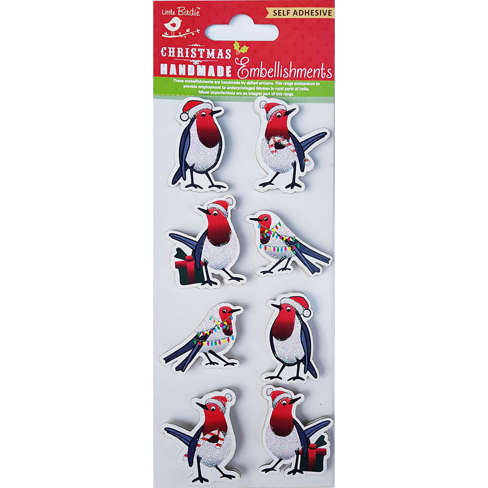 Christmas Glitter Stickers - Christmas Robin, 8Pc
