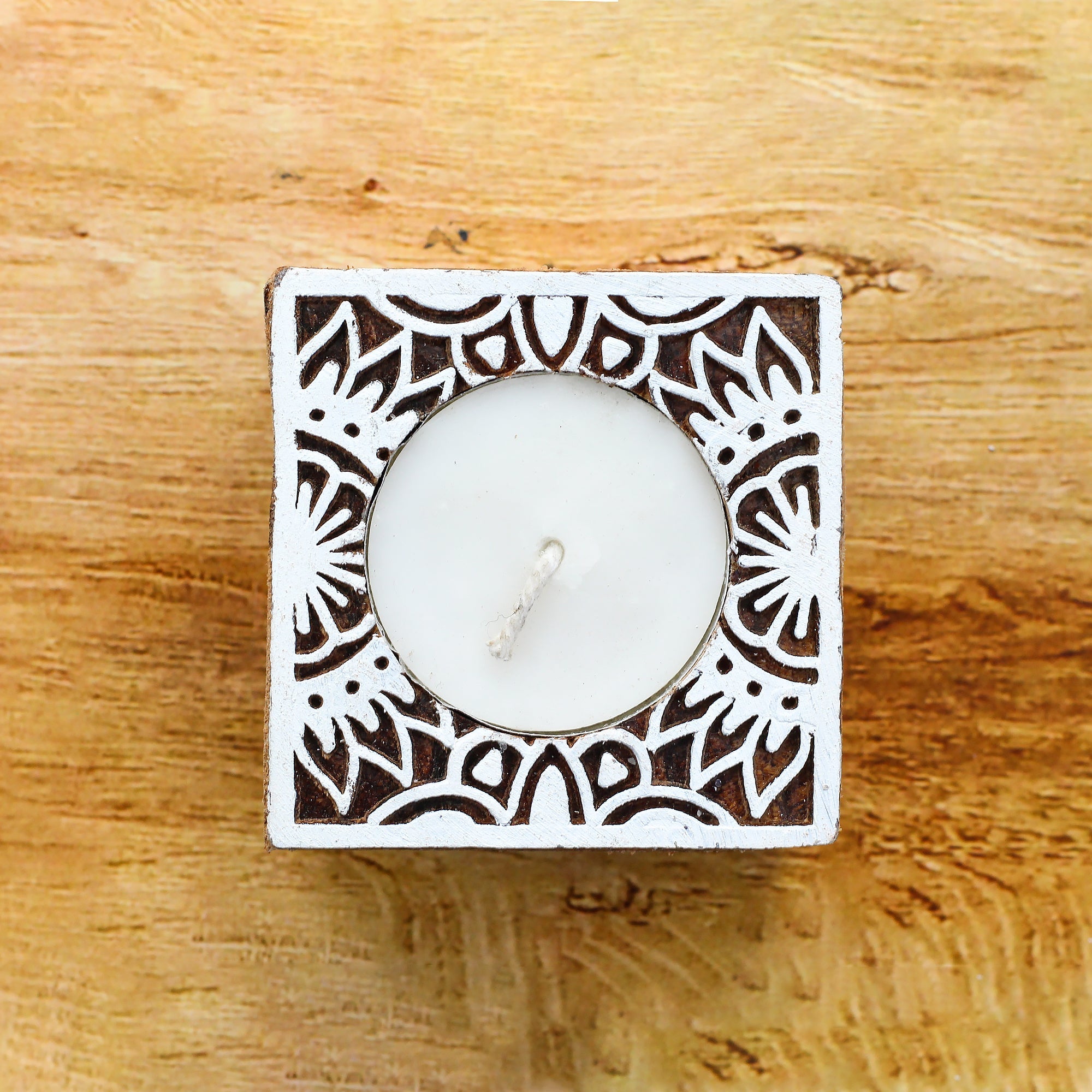 Wooden Printing Block & Candle Holder- Floral Exuberance