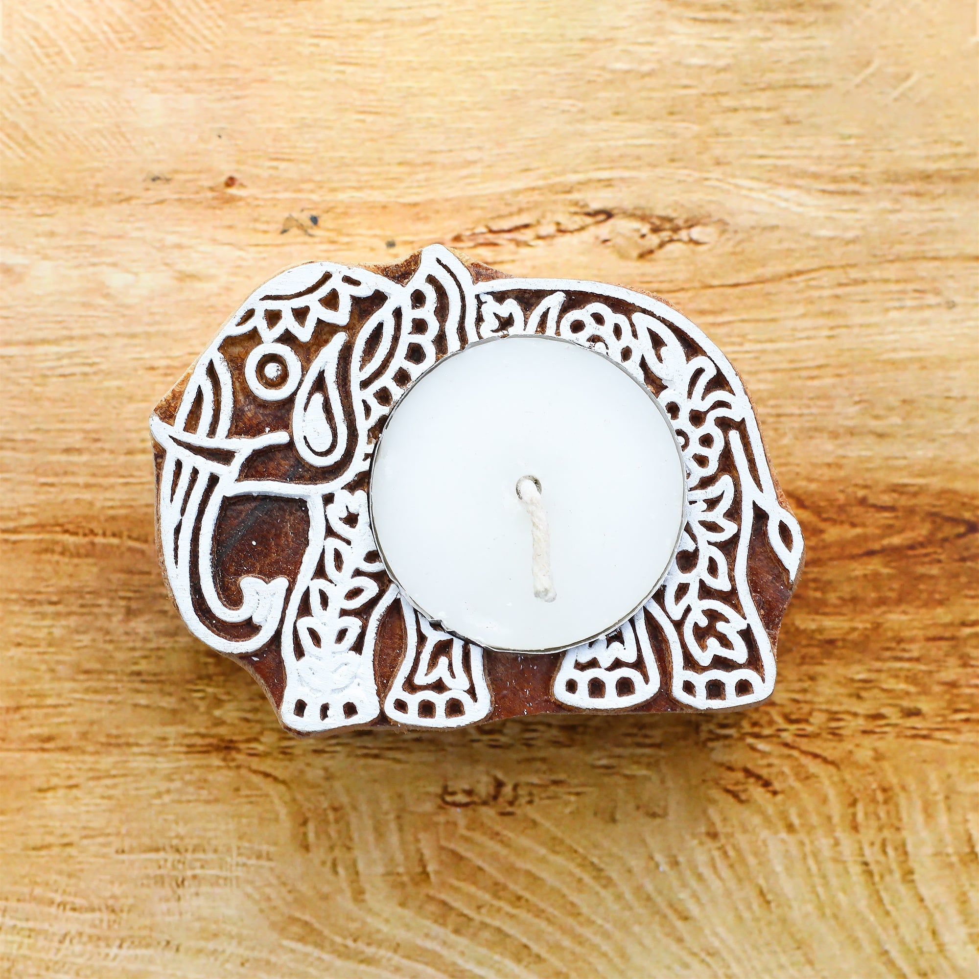 Wooden Printing Block & Candle Holder- Elephant