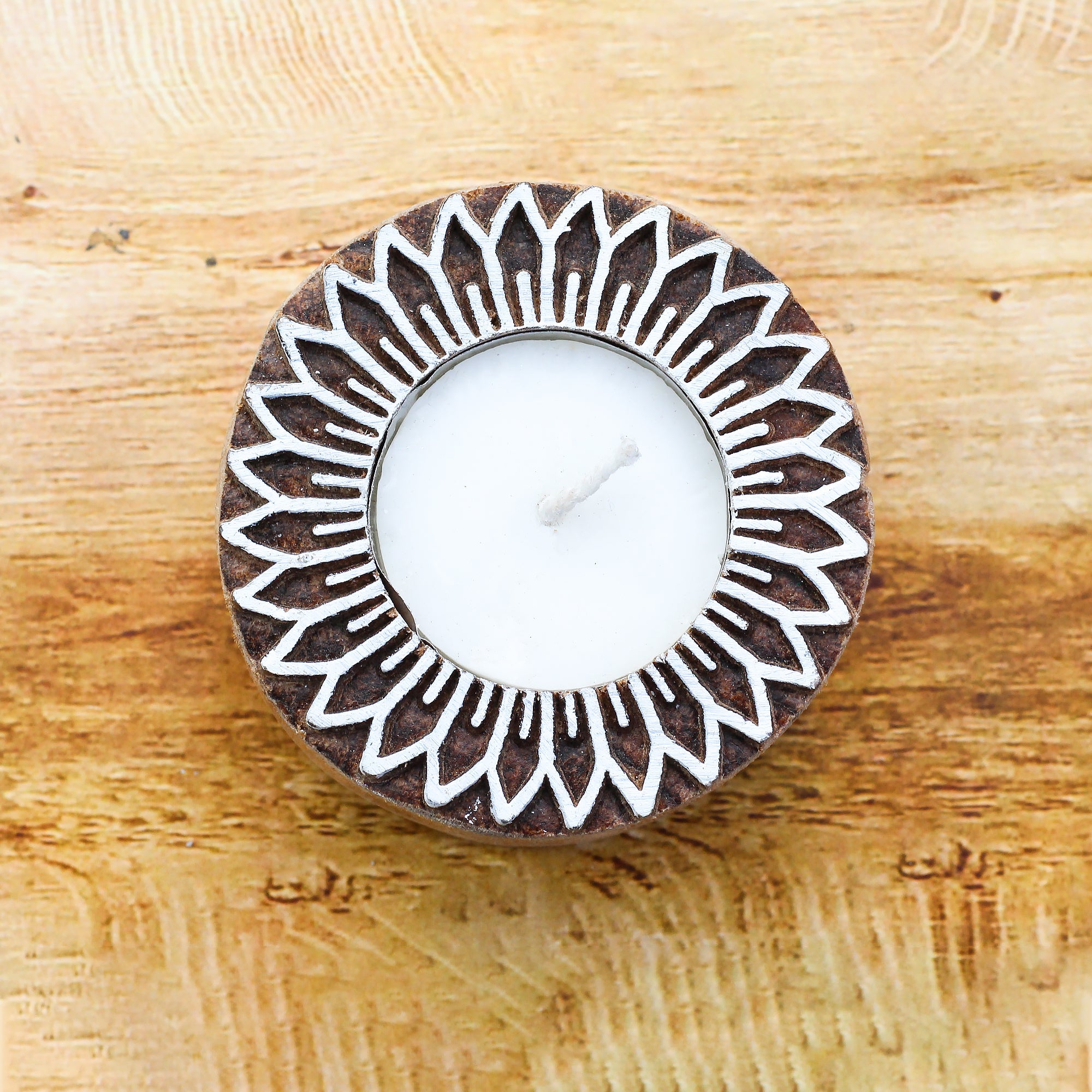 Wooden Printing Block & Candle Holder- Daisy