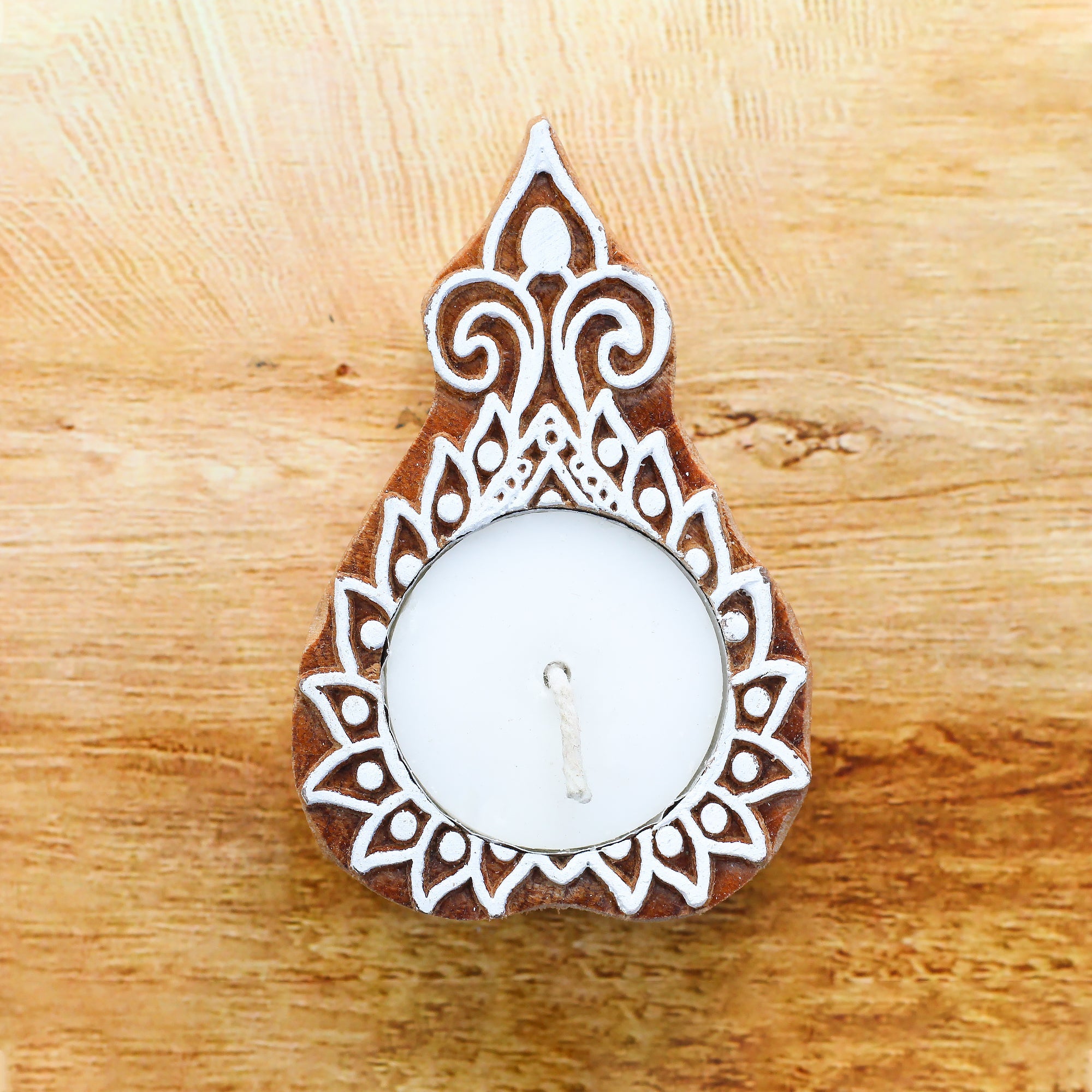 Wooden Printing Block & Candle Holder- Ethnic Flora