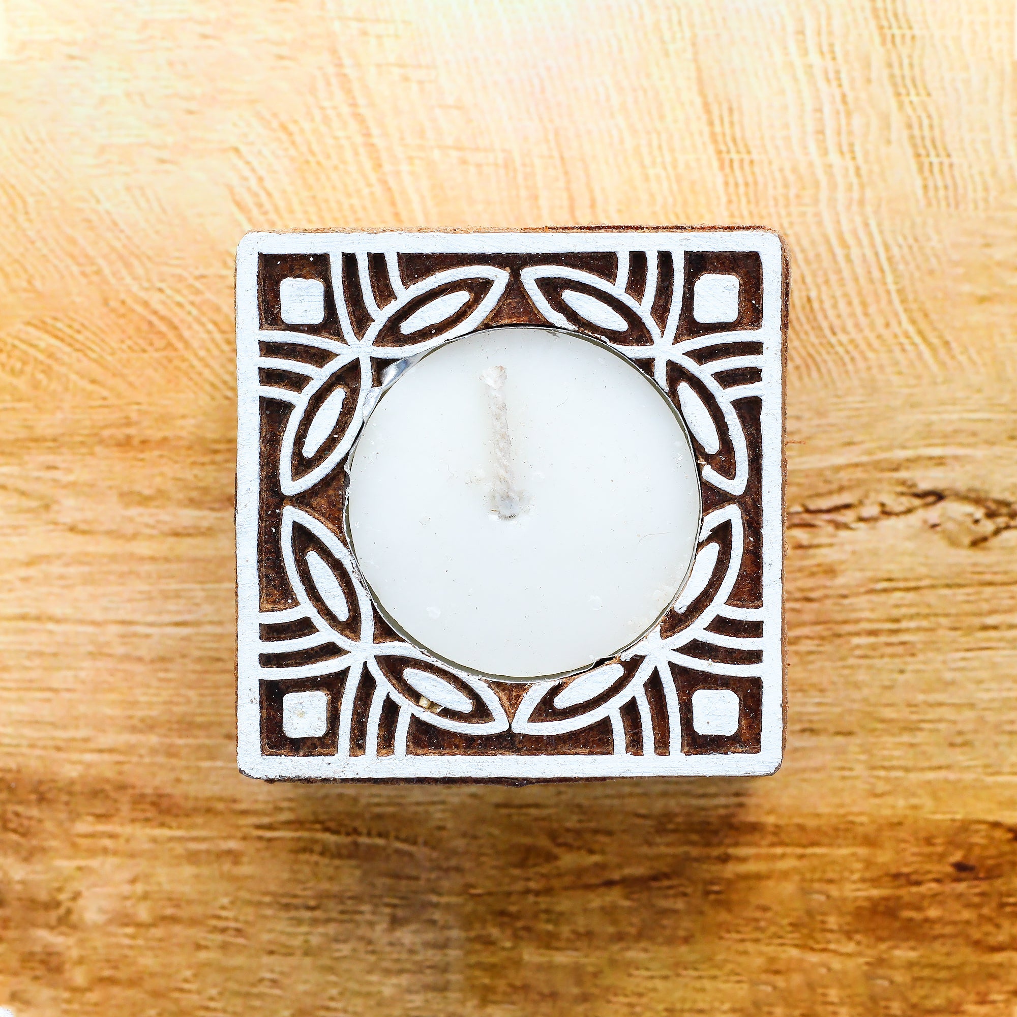 Wooden Printing Block & Candle Holder- Mandala Allure