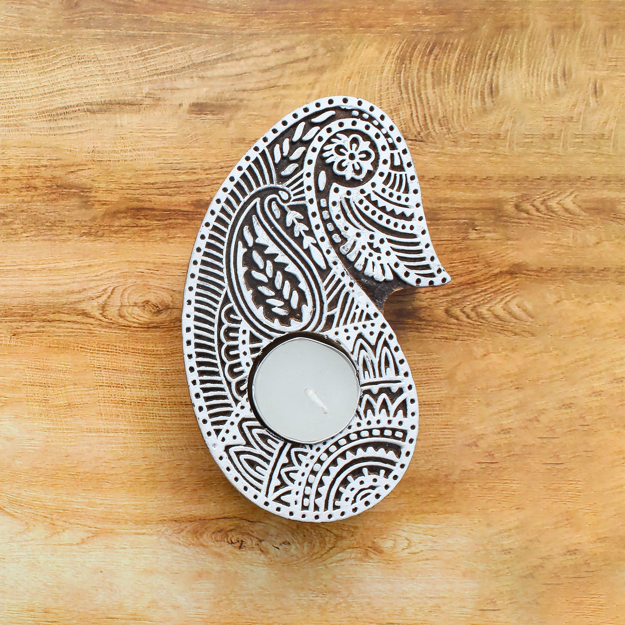 Wooden Printing Block & Candle Holder- Ethnic Paisley