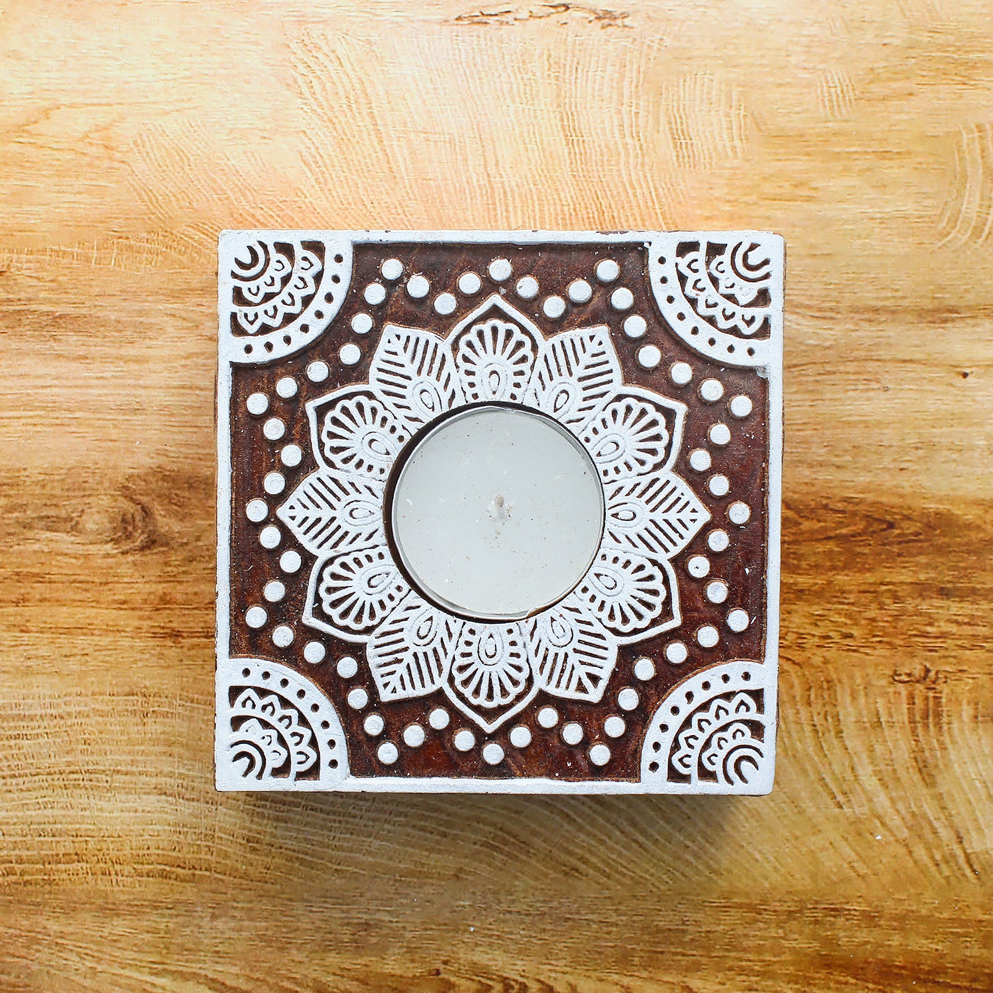 Wooden Printing Block & Candle Holder- Fleur Mandala