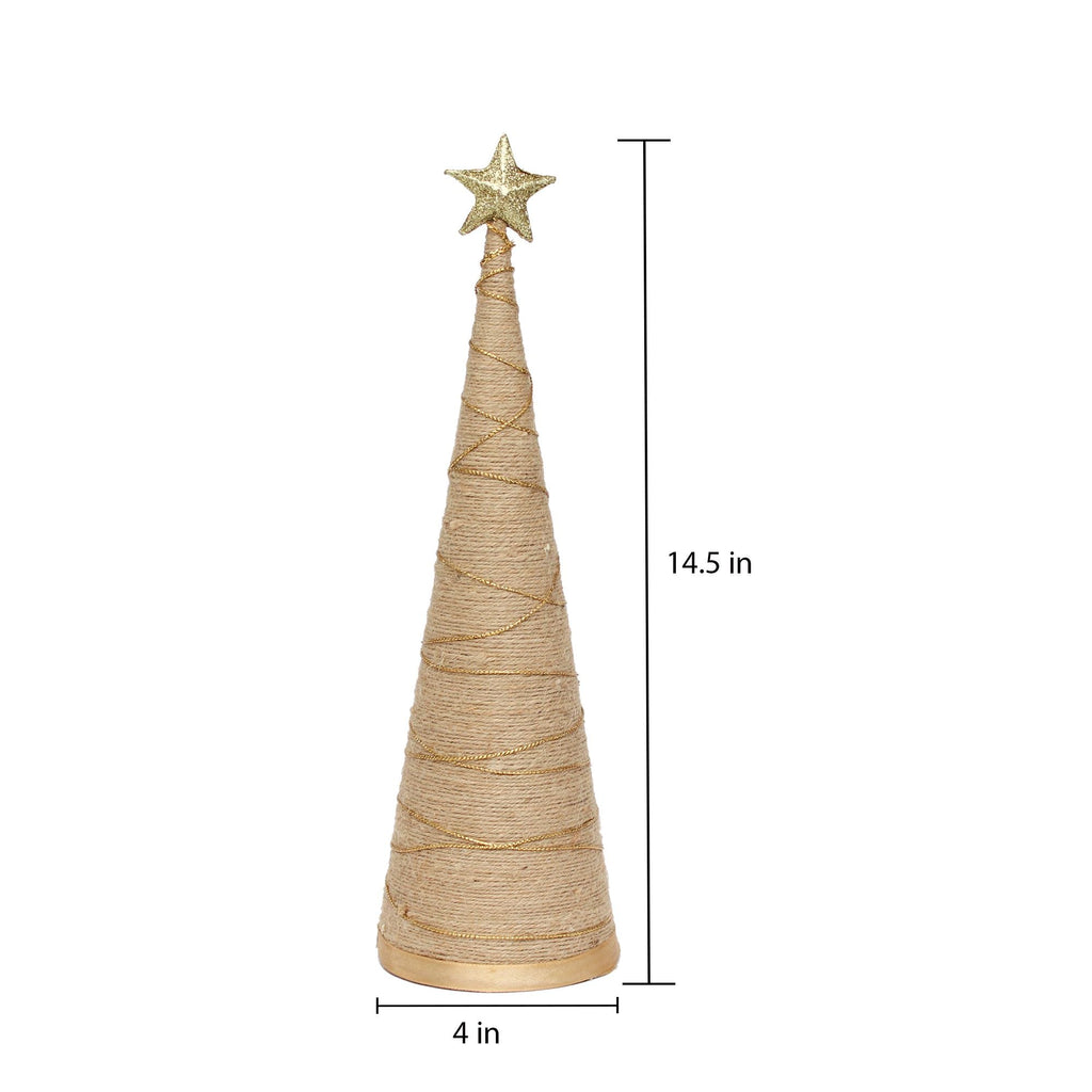 Handmade Conical Christmas Jute Tree - Height 14.5 X Width4inch, 1pc
