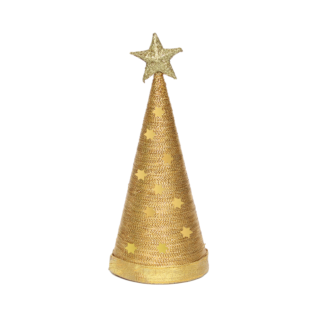 Handmade Conical Christmas Lurex Tree with Sequins and Star - Height 8 X Width3inch Gold, 1pc