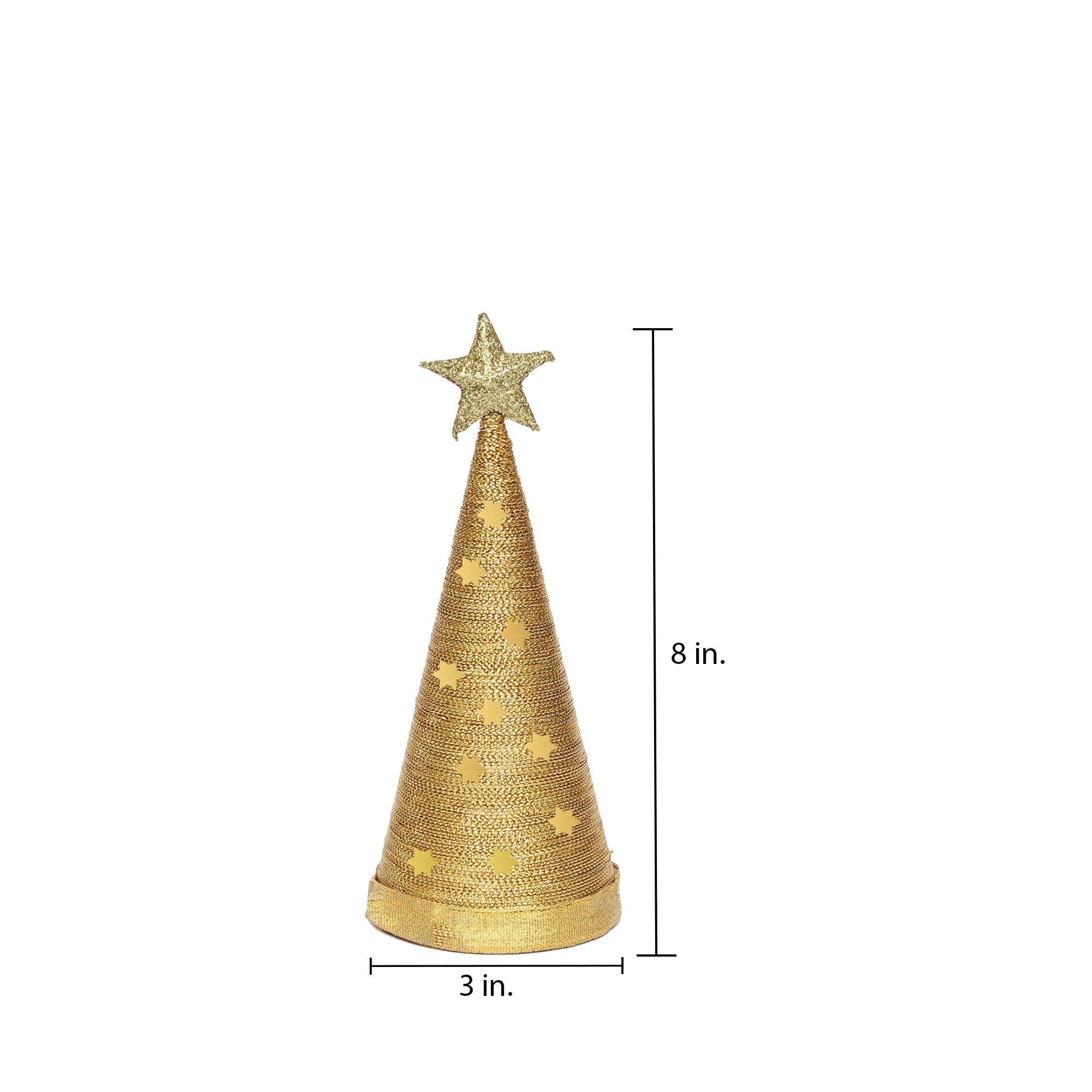 Handmade Conical Christmas Lurex Tree with Sequins and Star - Height 8 X Width3inch Gold, 1pc