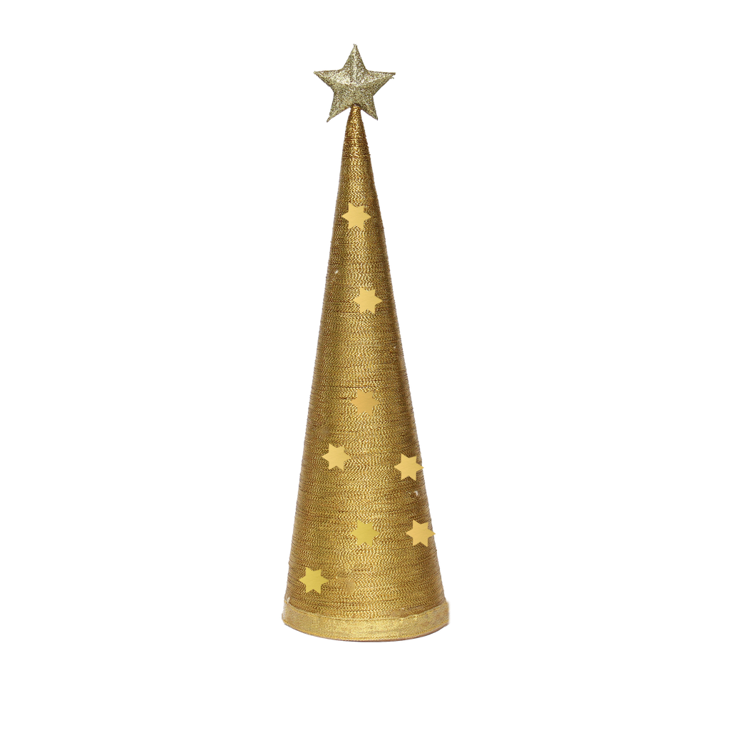 Handmade Conical Christmas Lurex Tree with Sequins Star - Height 14.5 X Width4inch, Gold, 1pc