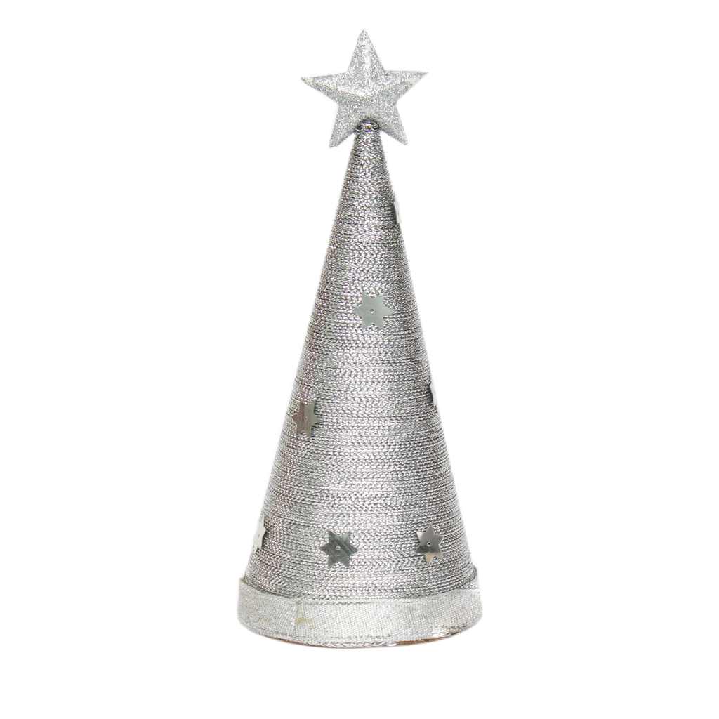 Handmade Conical Christmas Lurex Tree with Sequins Star - Height 8 X Width3inch, Silver, 1pc