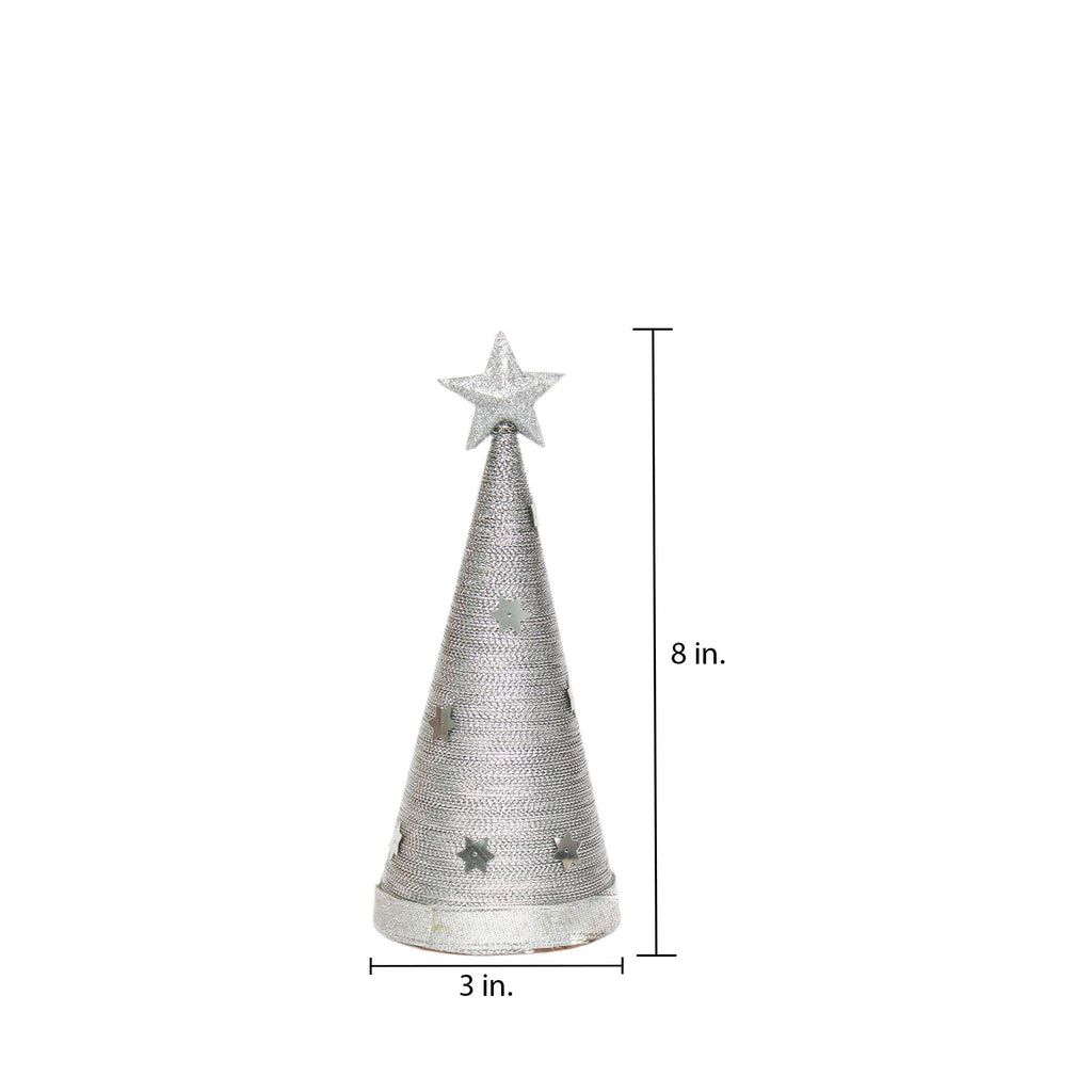 Handmade Conical Christmas Lurex Tree with Sequins Star - Height 8 X Width3inch, Silver, 1pc