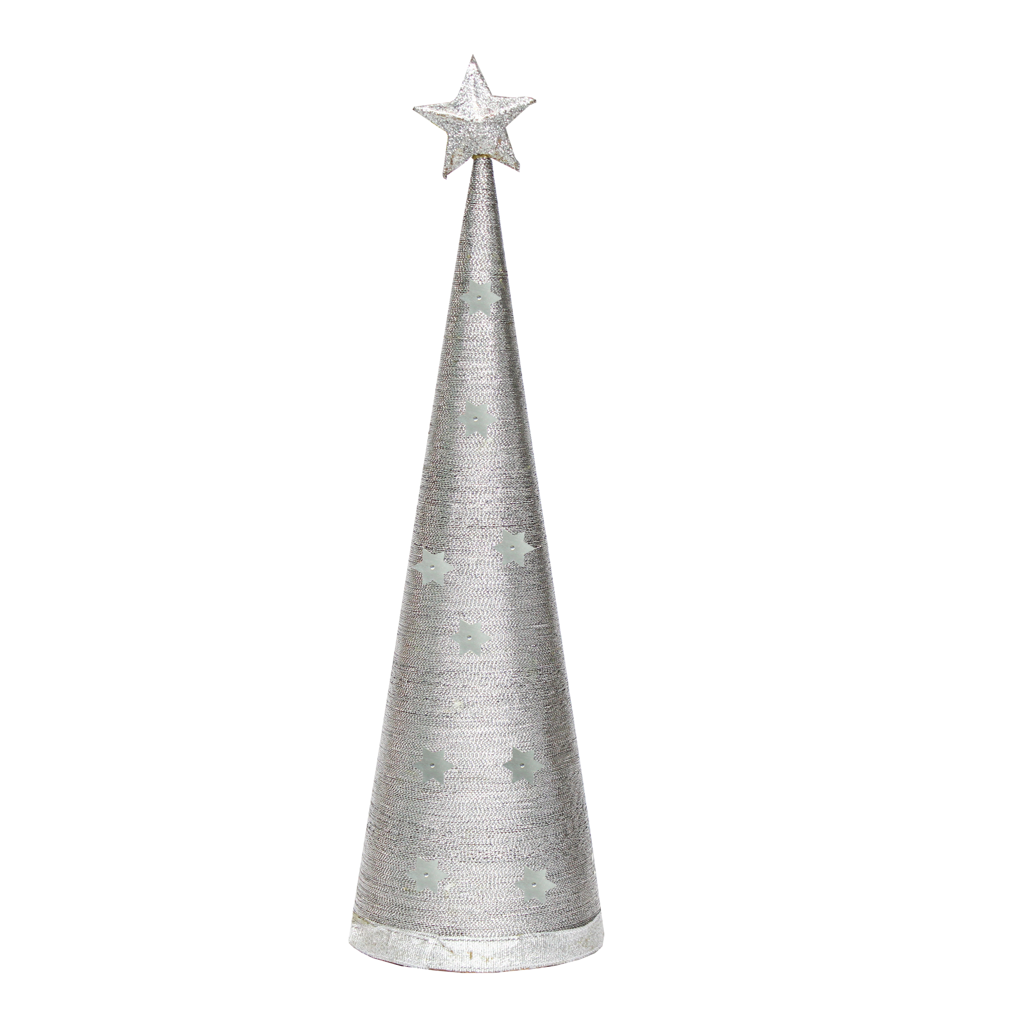 Handmade Conical Christmas Lurex Tree with Sequins and Star - Height 14.5 X Width4inch, Silver, 1pc