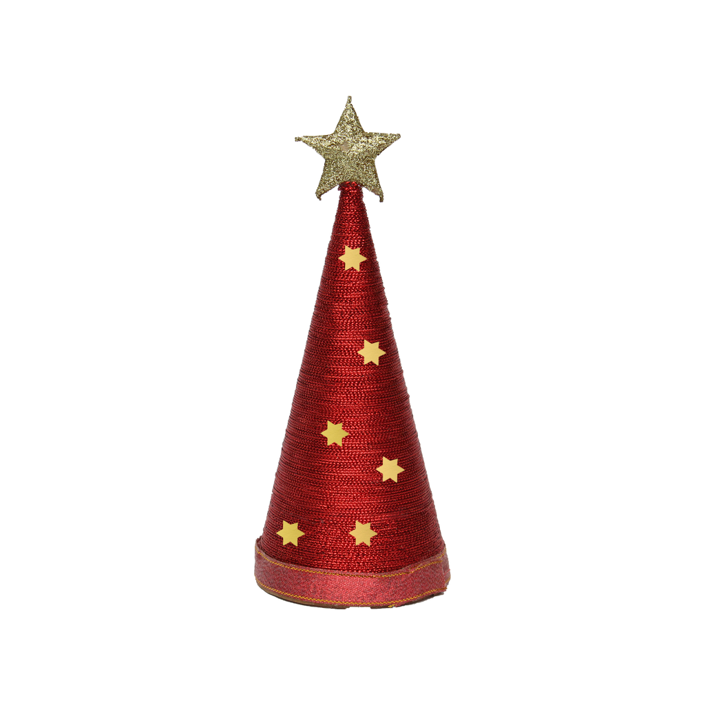 Handmade Conical Christmas Lurex Tree with Sequins and Star - Height 8 X Width3inch, Red, 1pc