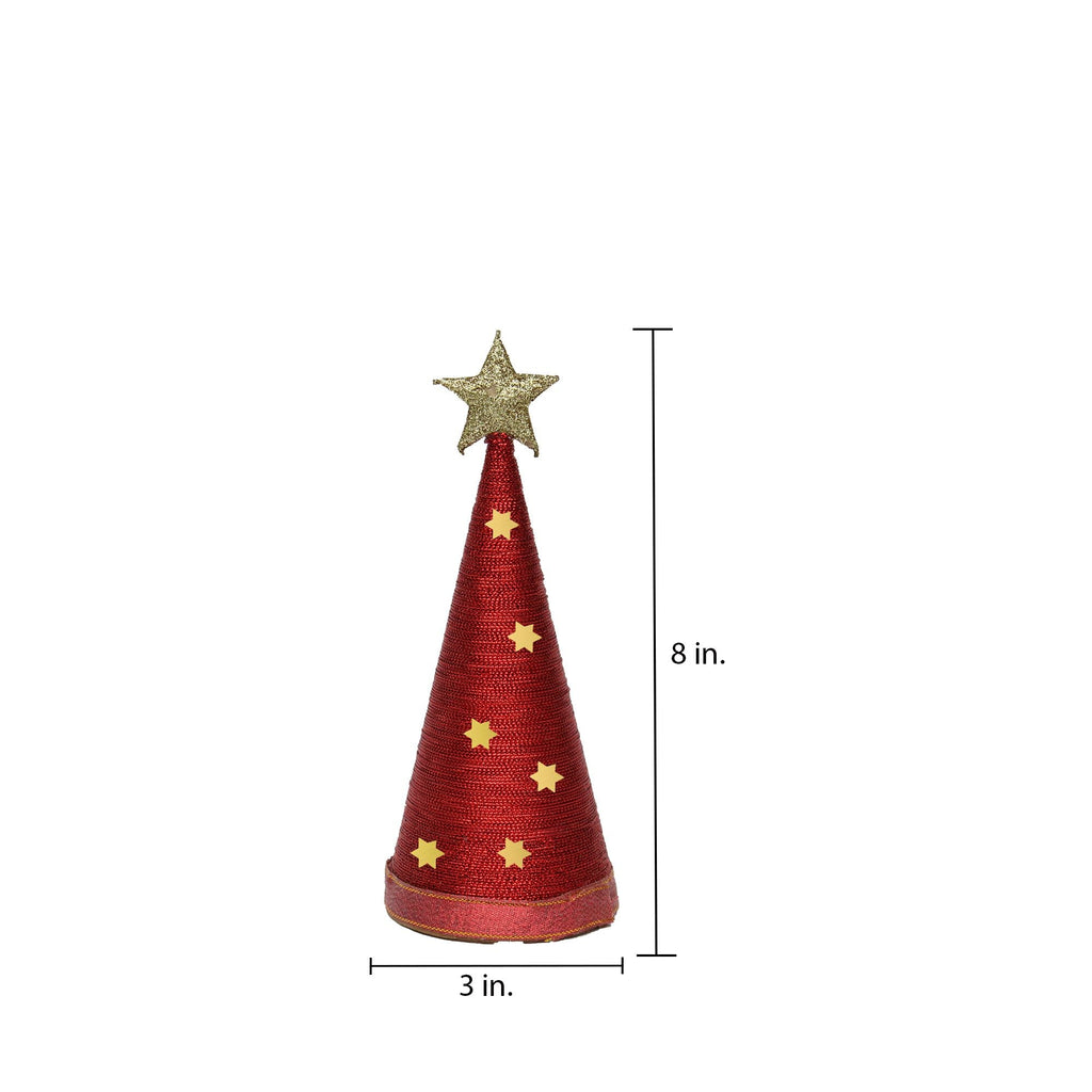 Handmade Conical Christmas Lurex Tree with Sequins and Star - Height 8 X Width3inch, Red, 1pc