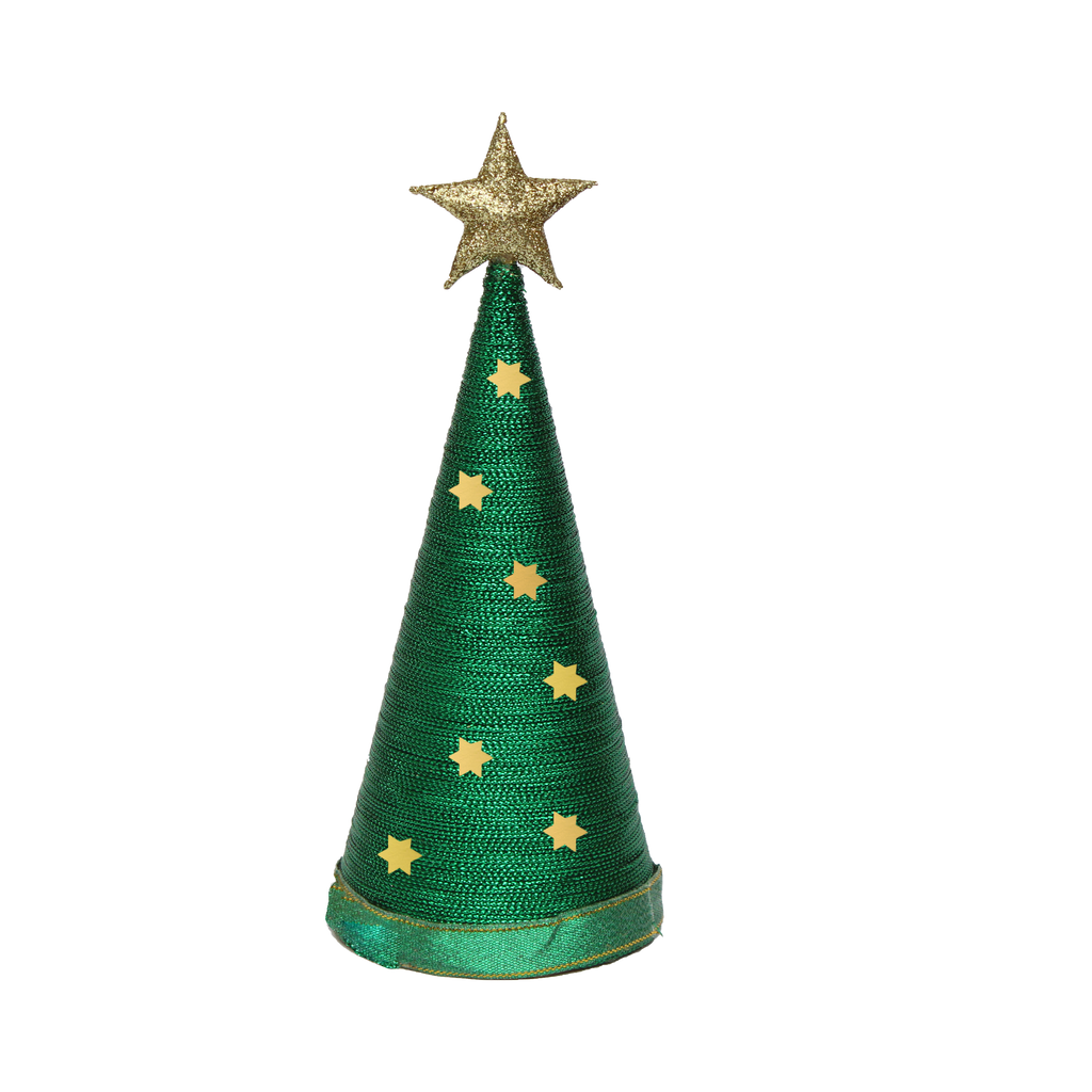 Handmade Conical Christmas Lurex Tree with Sequins and Star - Height 8 X Width3inch, Green, 1pc