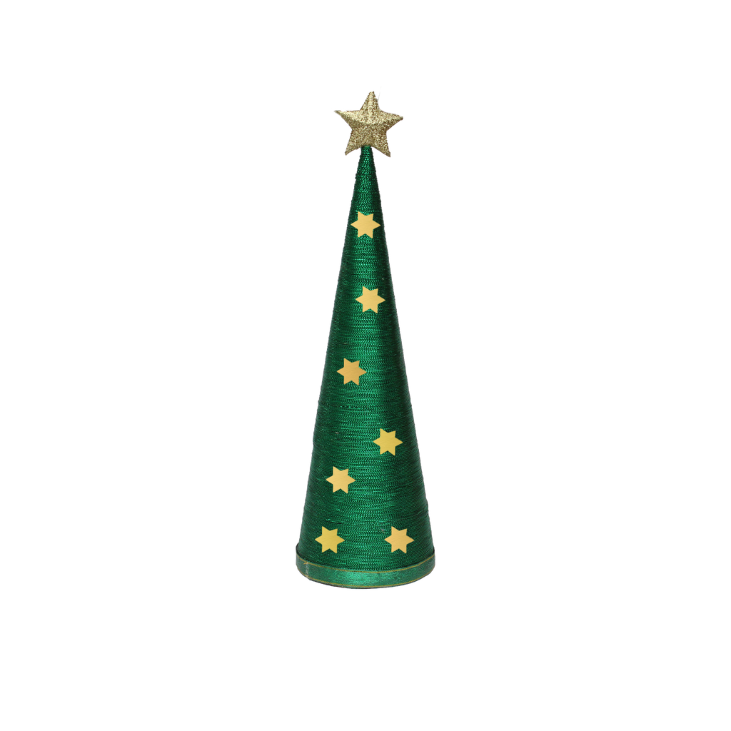 Handmade Conical Christmas Lurex Tree with Sequins and Star - Height 14.5 X Width4inch, Green, 1pc