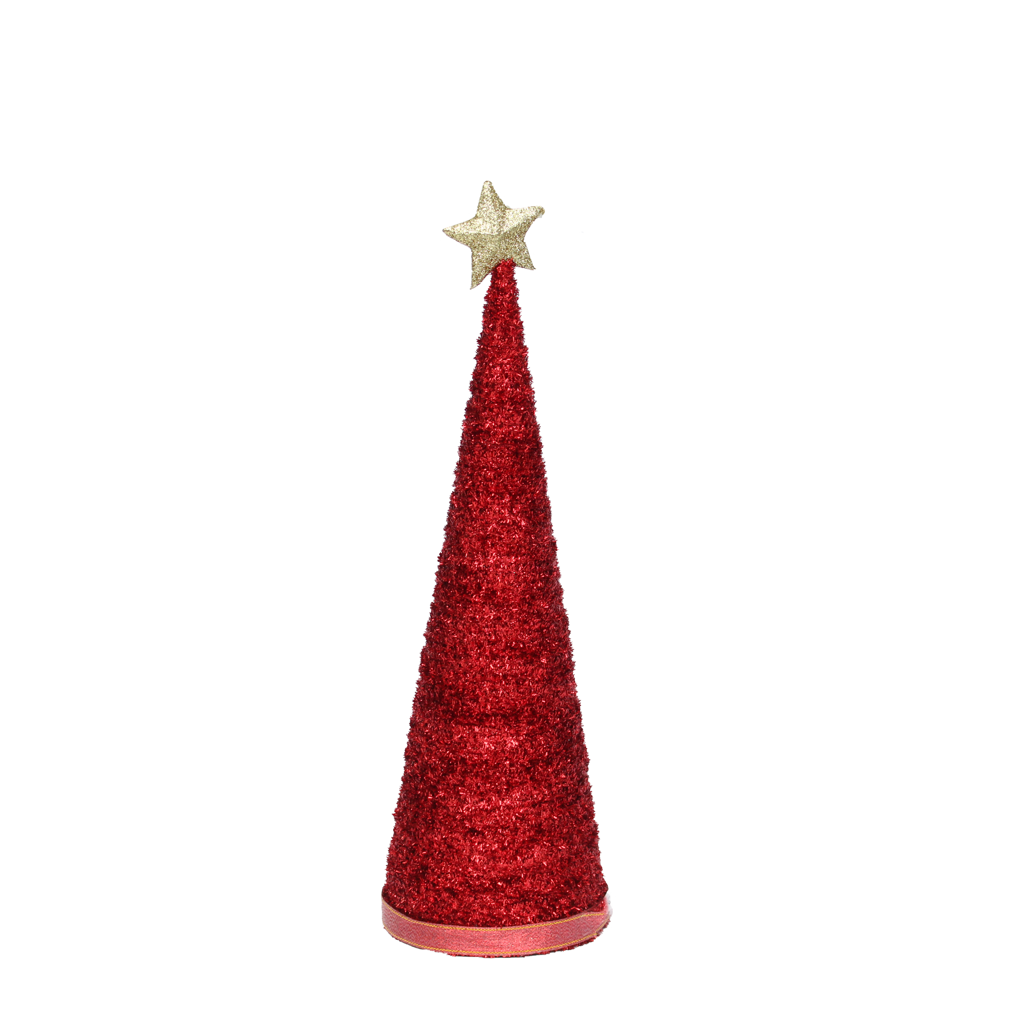 Handmade Conical Christmas Tinsel Tree with Sequins and Star - Height 14.5 X Width4inch, Red, 1pc