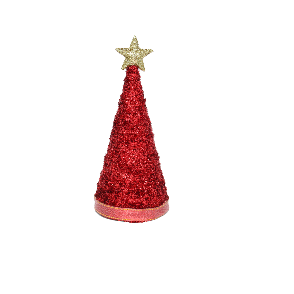 Handmade Conical Christmas Tinsel Tree with Sequins and Star - Height 8 X Width3inch, Red, 1pc