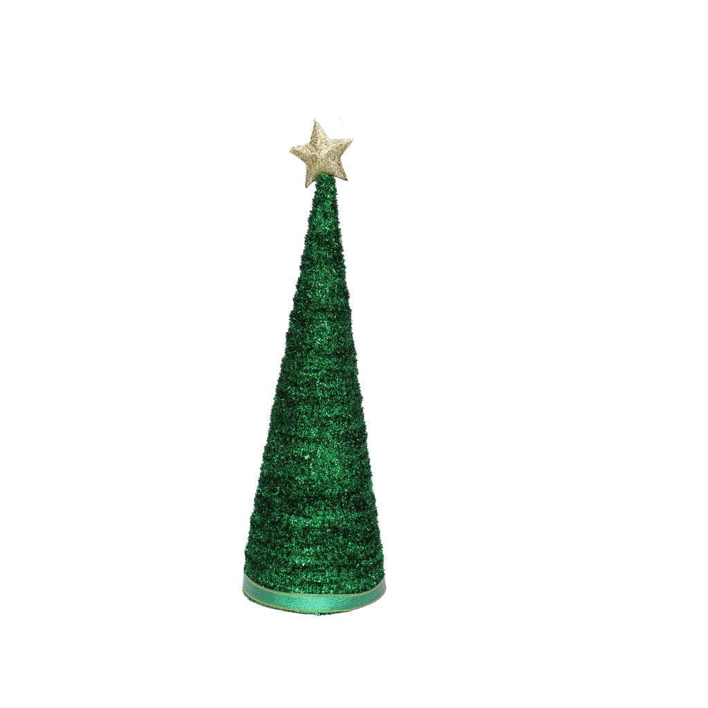 Handmade Conical Christmas Tinsel Tree with Sequins and Star - 14.5 X 4inch, Green, 1pc