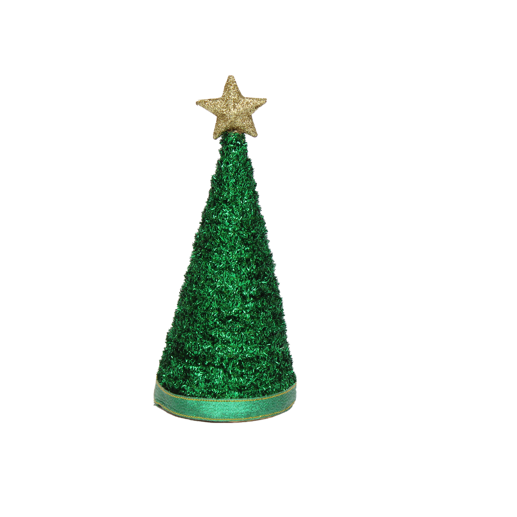 Handmade Conical Christmas Tinsel Tree with Sequins and Star - Height 8 X Width3inch, Green, 1pc