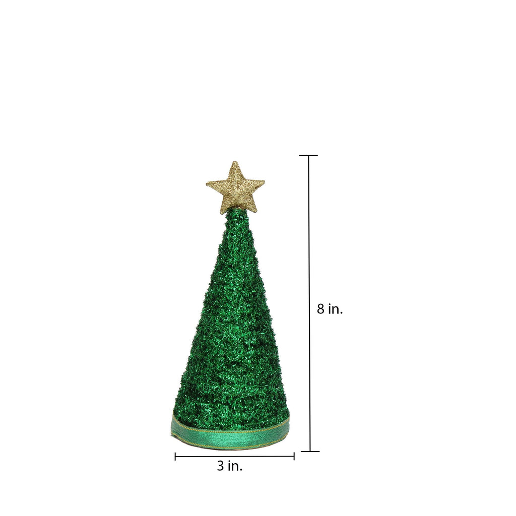 Handmade Conical Christmas Tinsel Tree with Sequins and Star - Height 8 X Width3inch, Green, 1pc