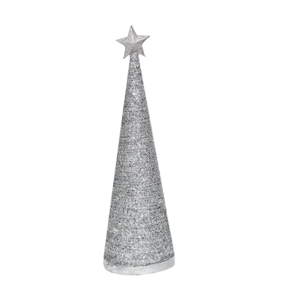 Handmade Conical Christmas Tinsel Tree with Sequins and Star - 14.5 X 4inch, Silver, 1pc