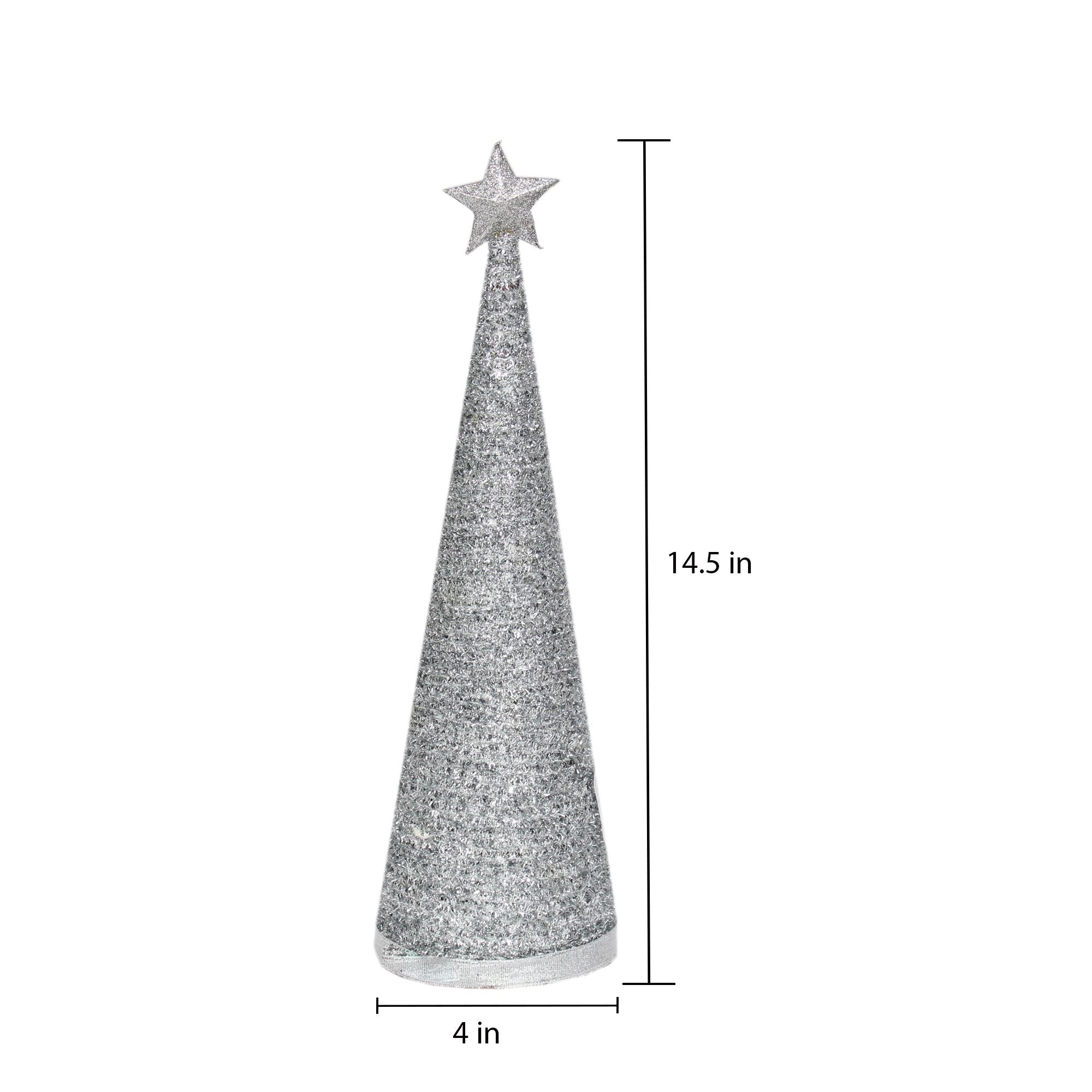 Handmade Conical Christmas Tinsel Tree with Sequins and Star - 14.5 X 4inch, Silver, 1pc