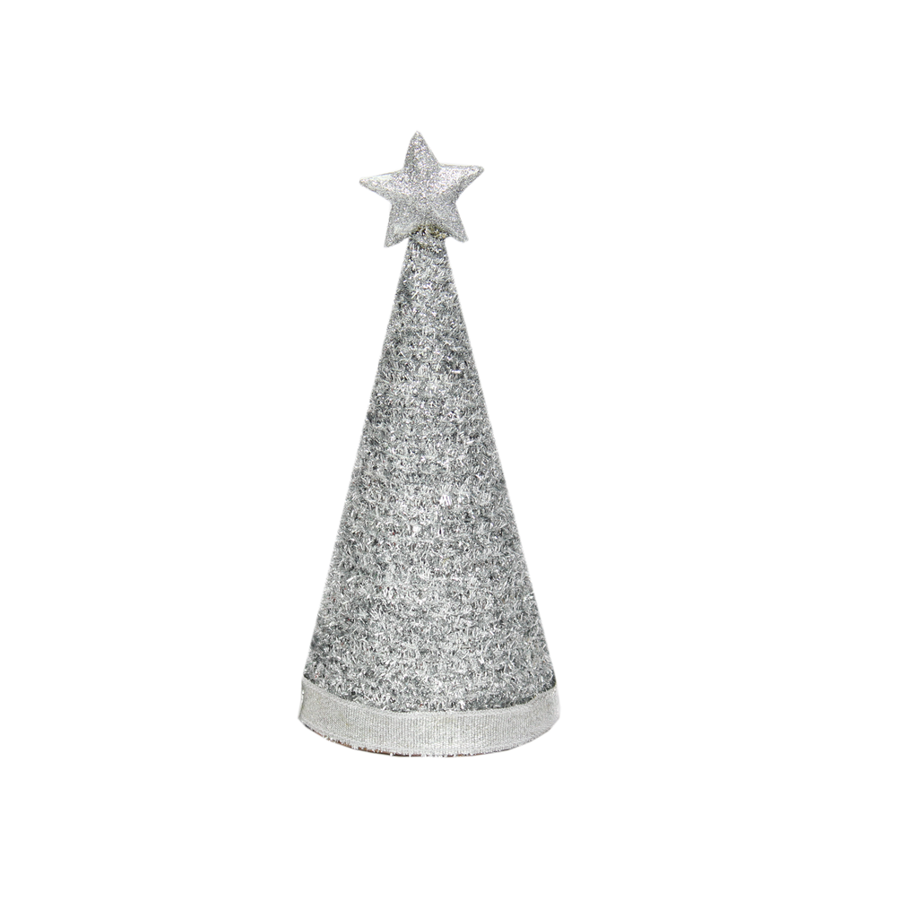 Handmade Conical Christmas Tinsel Tree with Sequins and Star - Height 8 X Width3inch, Silver, 1pc