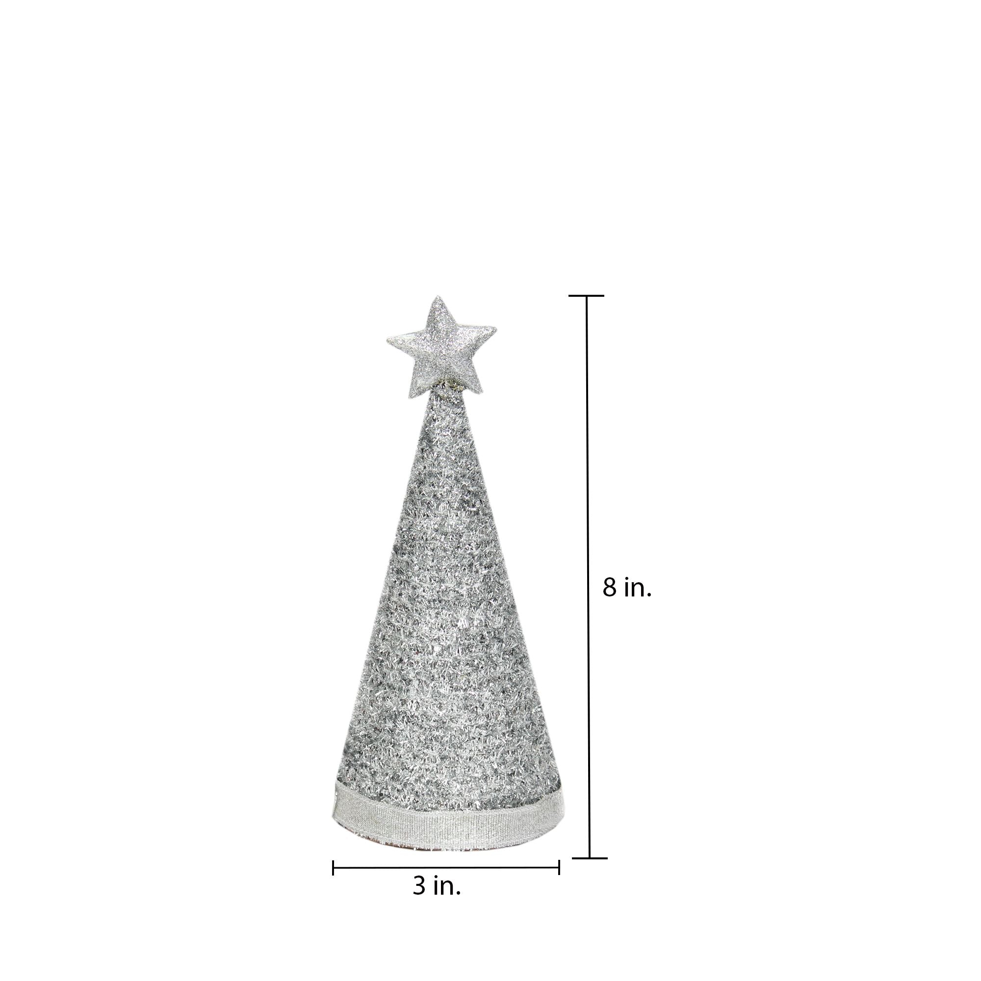 Handmade Conical Christmas Tinsel Tree with Sequins and Star - Height 8 X Width3inch, Silver, 1pc