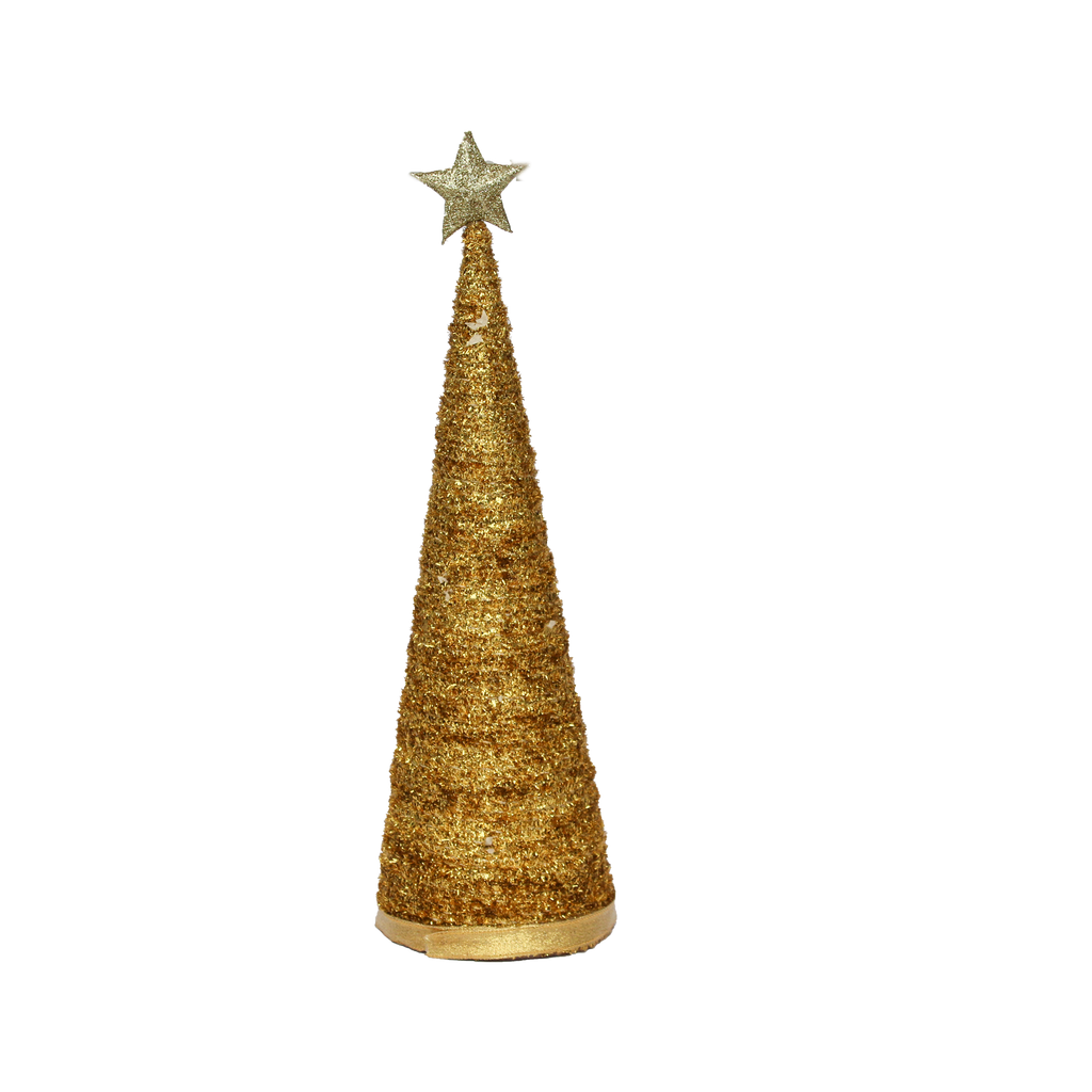 Handmade Conical Christmas Tinsel Tree with Sequins and Star - 14.5 X 4inch, Gold, 1pc