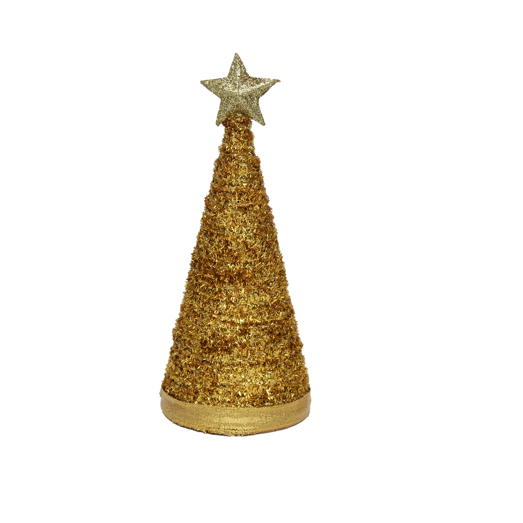 Handmade Conical Christmas Tinsel Tree with Sequins and Star - Height 8 X Width3inch, Gold, 1pc