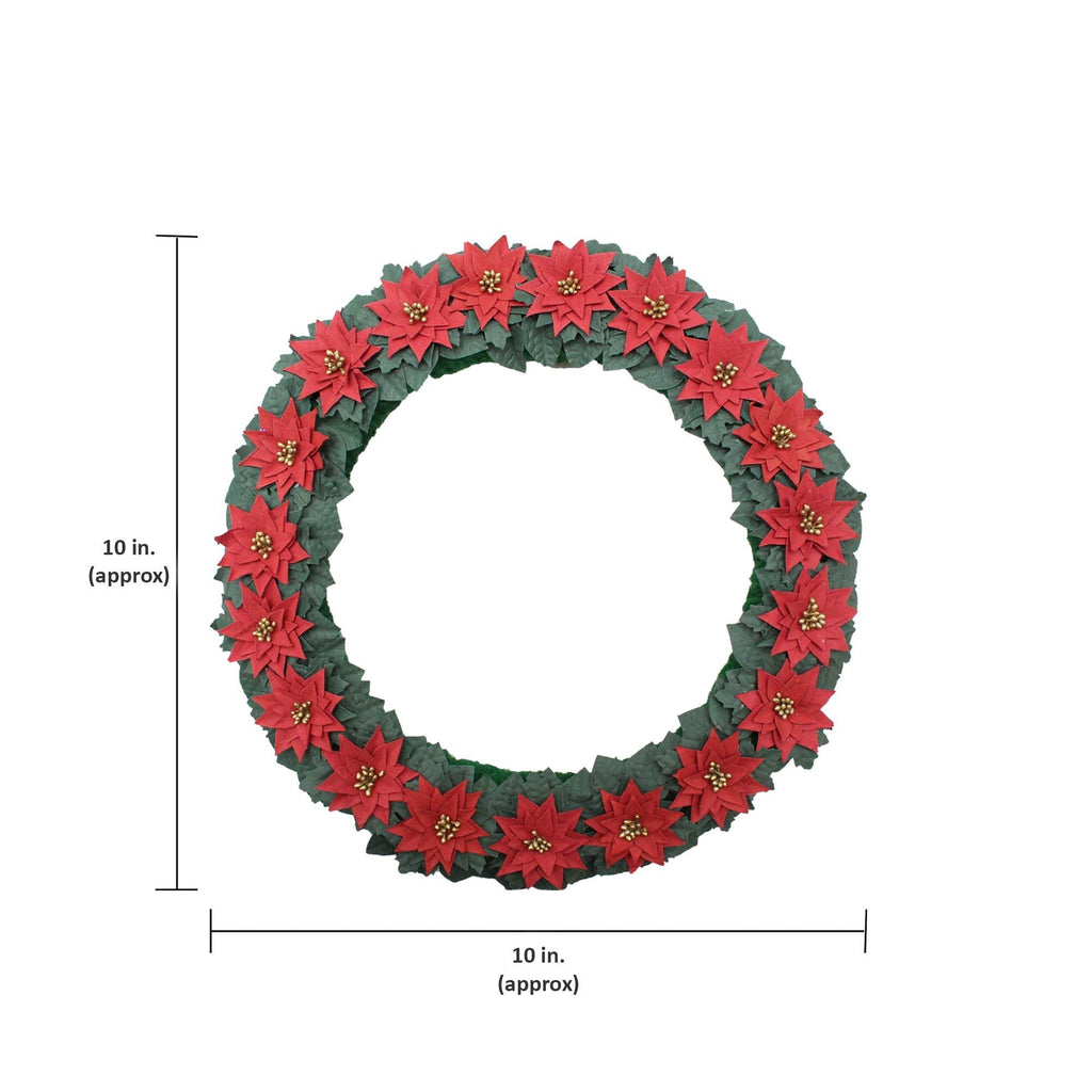 Handmade Christmas Wreath - Festive Poinsettia, 10inch,  1pc