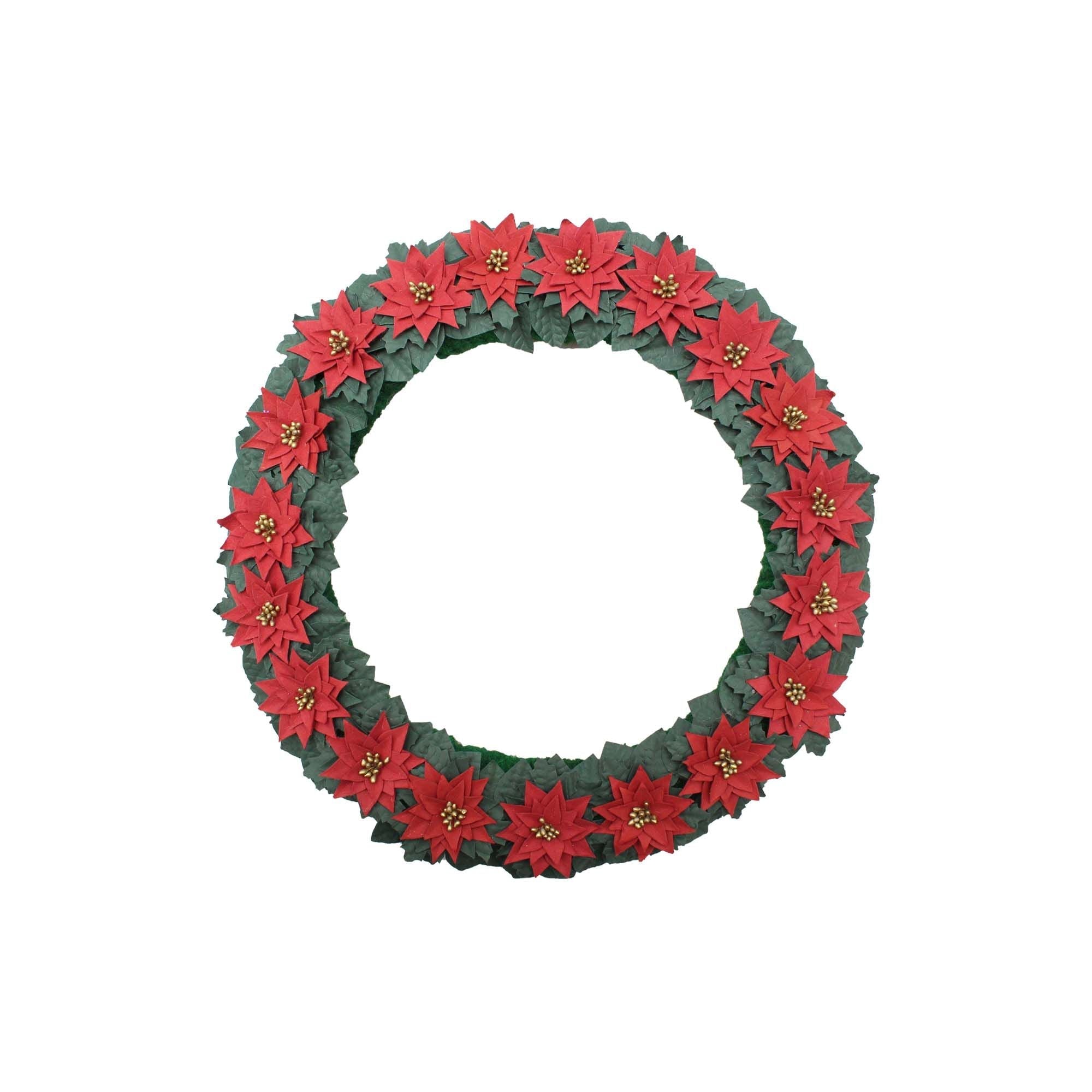 Handmade Christmas Wreath - Festive Poinsettia, 12inch, 1pc