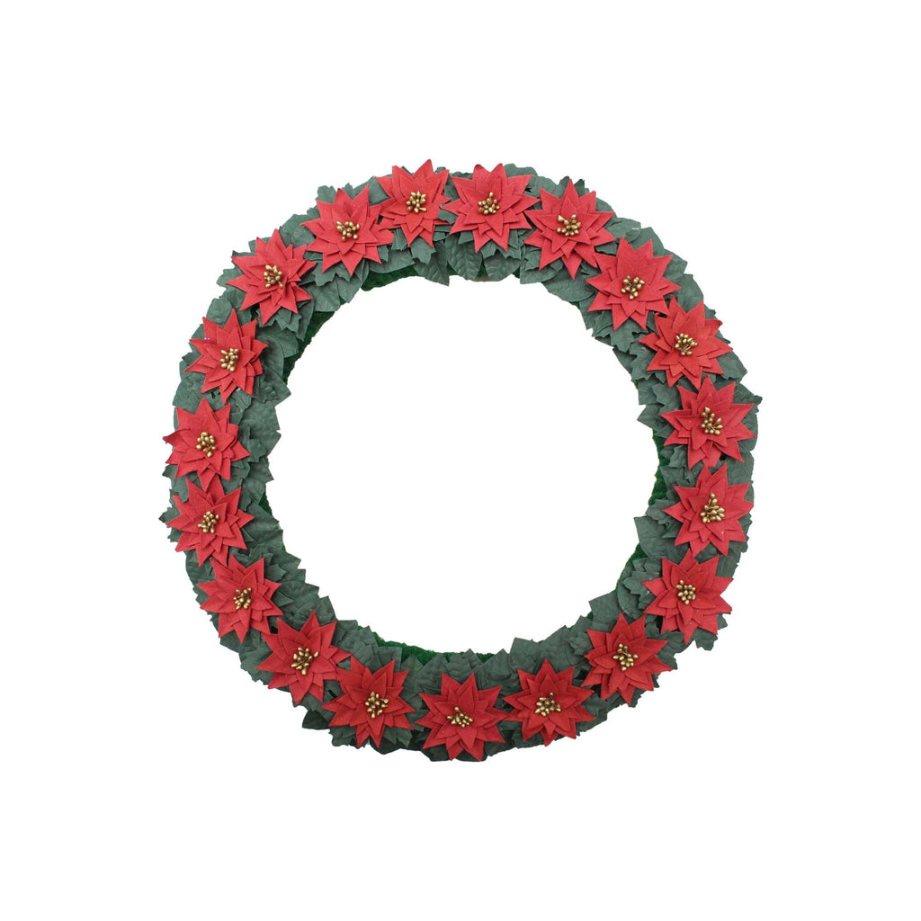 Handmade Christmas Wreath - Festive Poinsettia, 14inch, 1pc