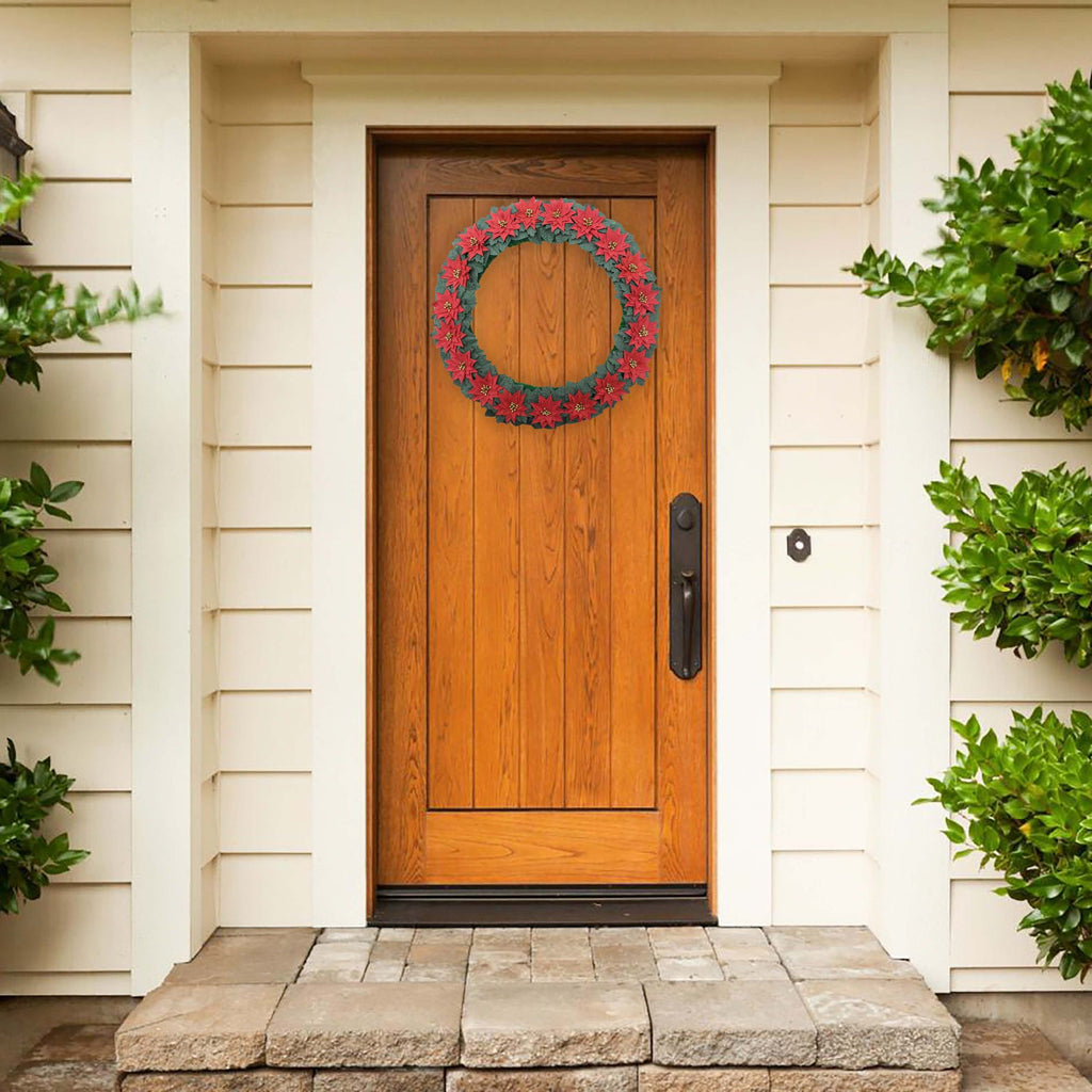 Handmade Christmas Wreath - Festive Poinsettia, 14inch, 1pc