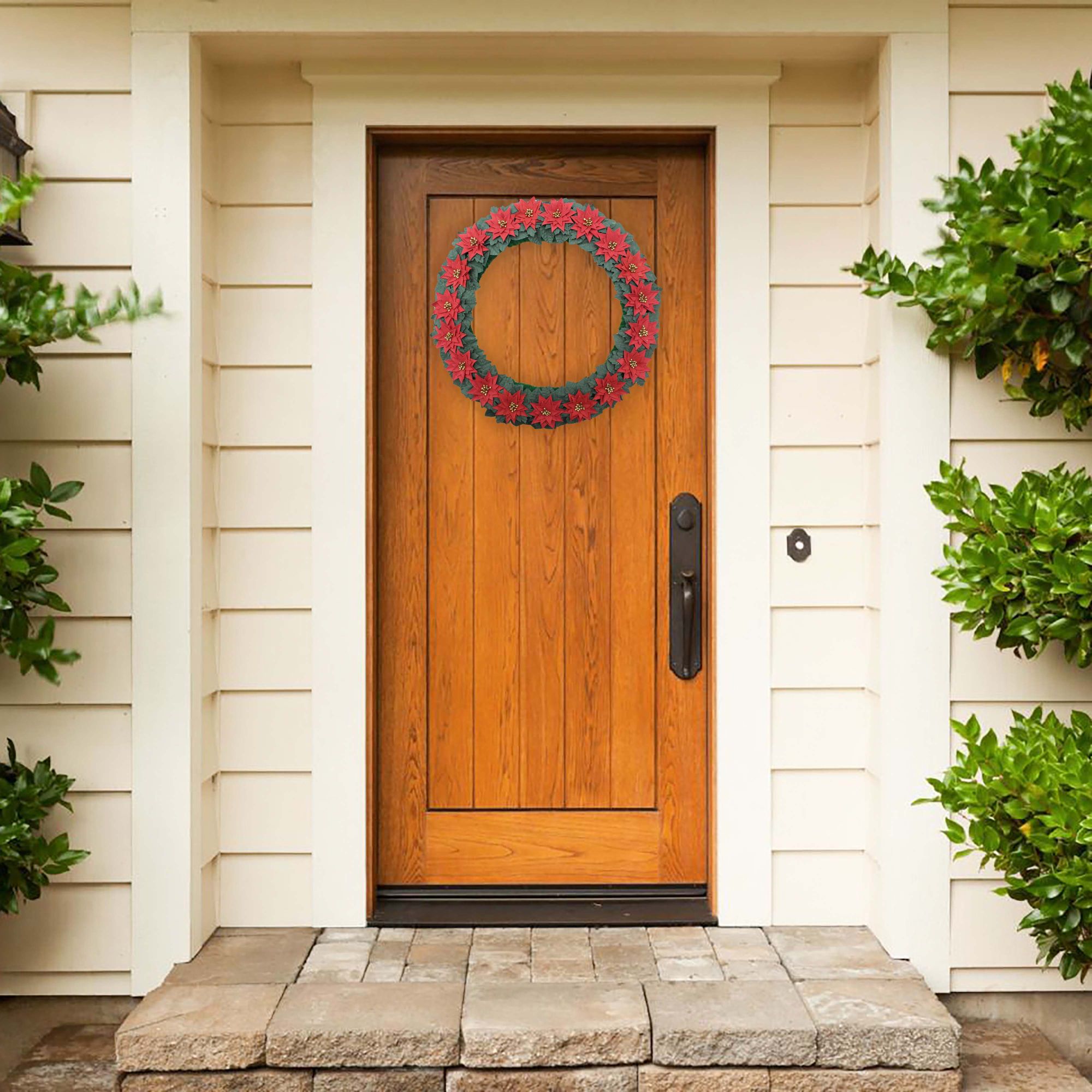 Handmade Christmas Wreath - Festive Poinsettia, 14inch, 1pc