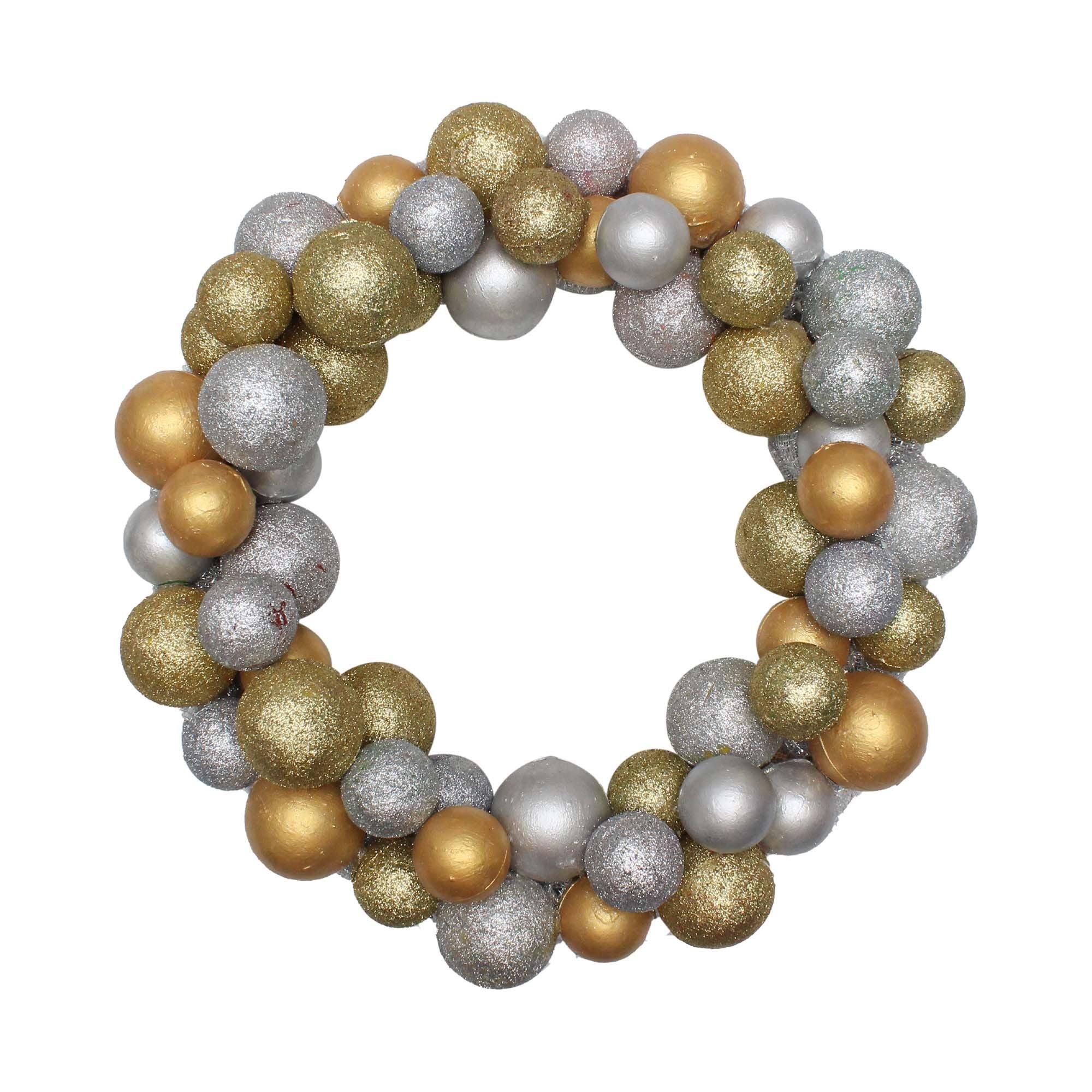 Handmade Christmas Wreath - Glitter Bauble, 14inch, Gold and Silver, 1pc