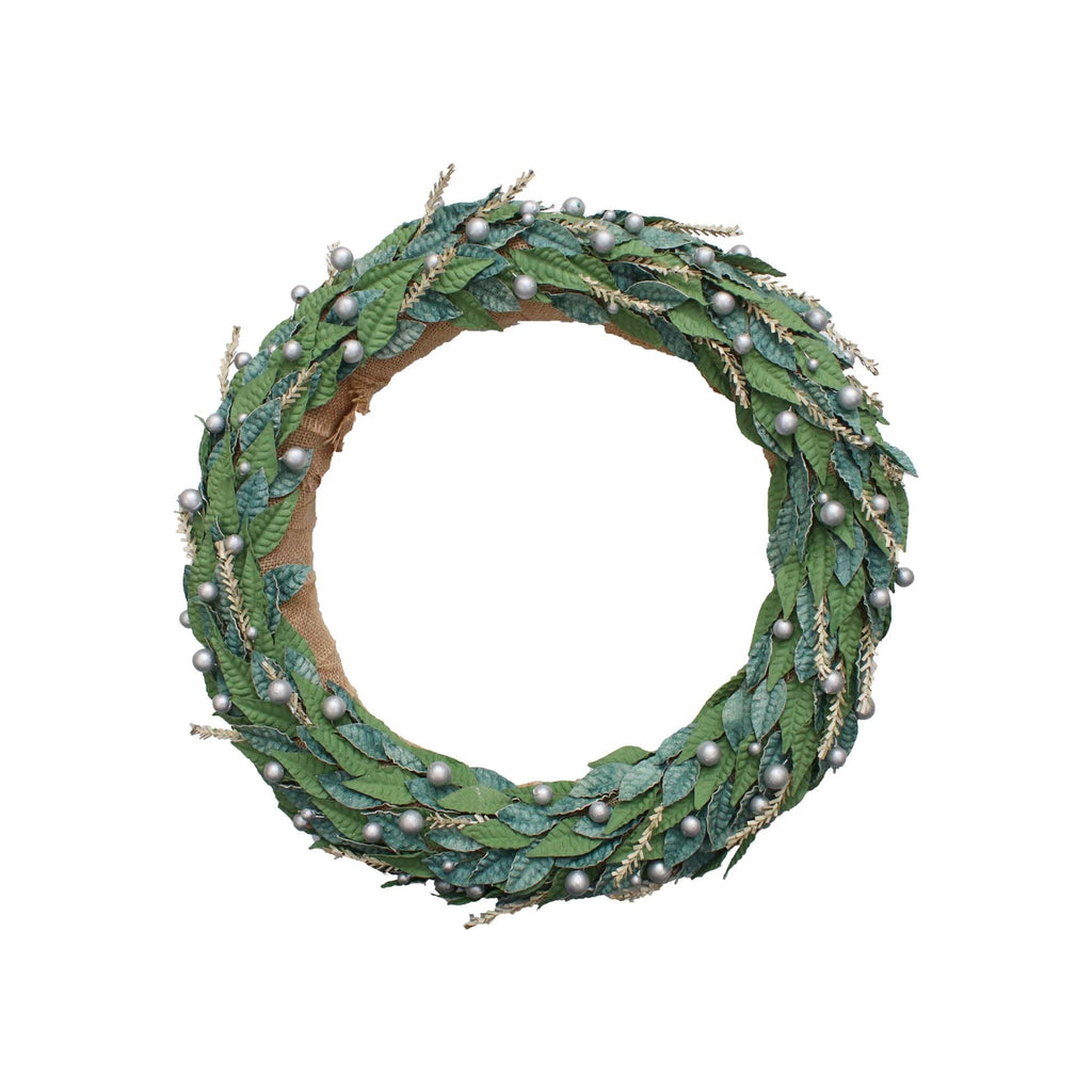 Handmade Christmas Wreath - Decorted Leaf, 10inch, Natural Jute Base, 1pc