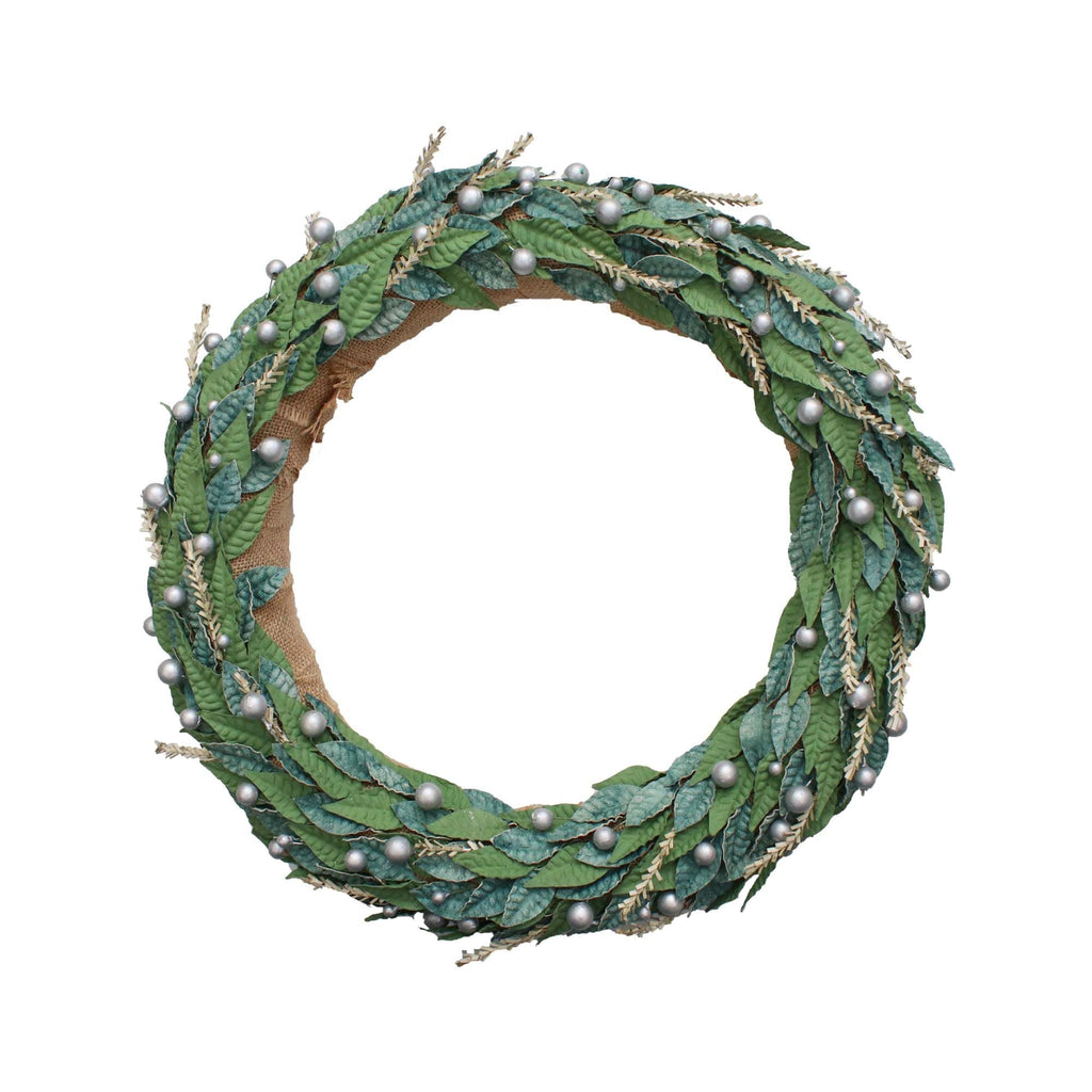 Handmade Christmas Wreath - Decorted Leaf, 12inch, Natural Jute Base, 1pc