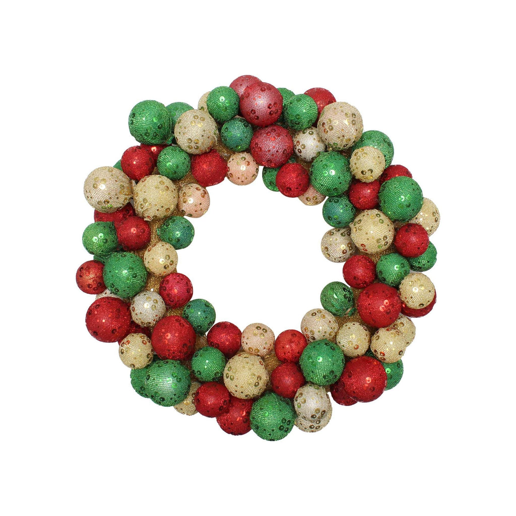 Handmade Christmas Wreath - 14inch,  Fabric Bauble with Sequins, 1pc