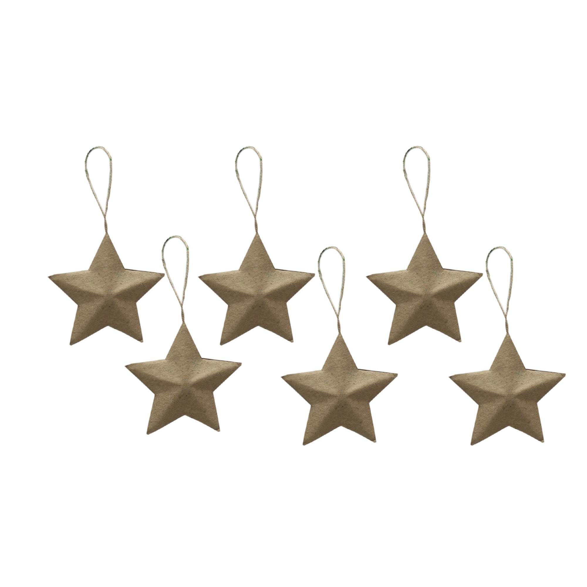 Handmade Christmas Ornaments - 3D Kraft Stars, 2.5inch, 6pc