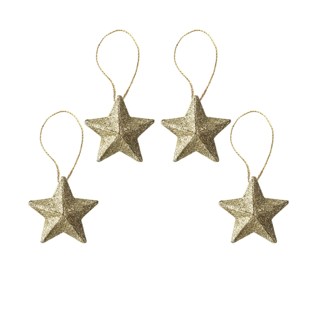 Handmade Christmas Ornaments - 3D Glitter Stars 3.25inch, Gold, 4pc