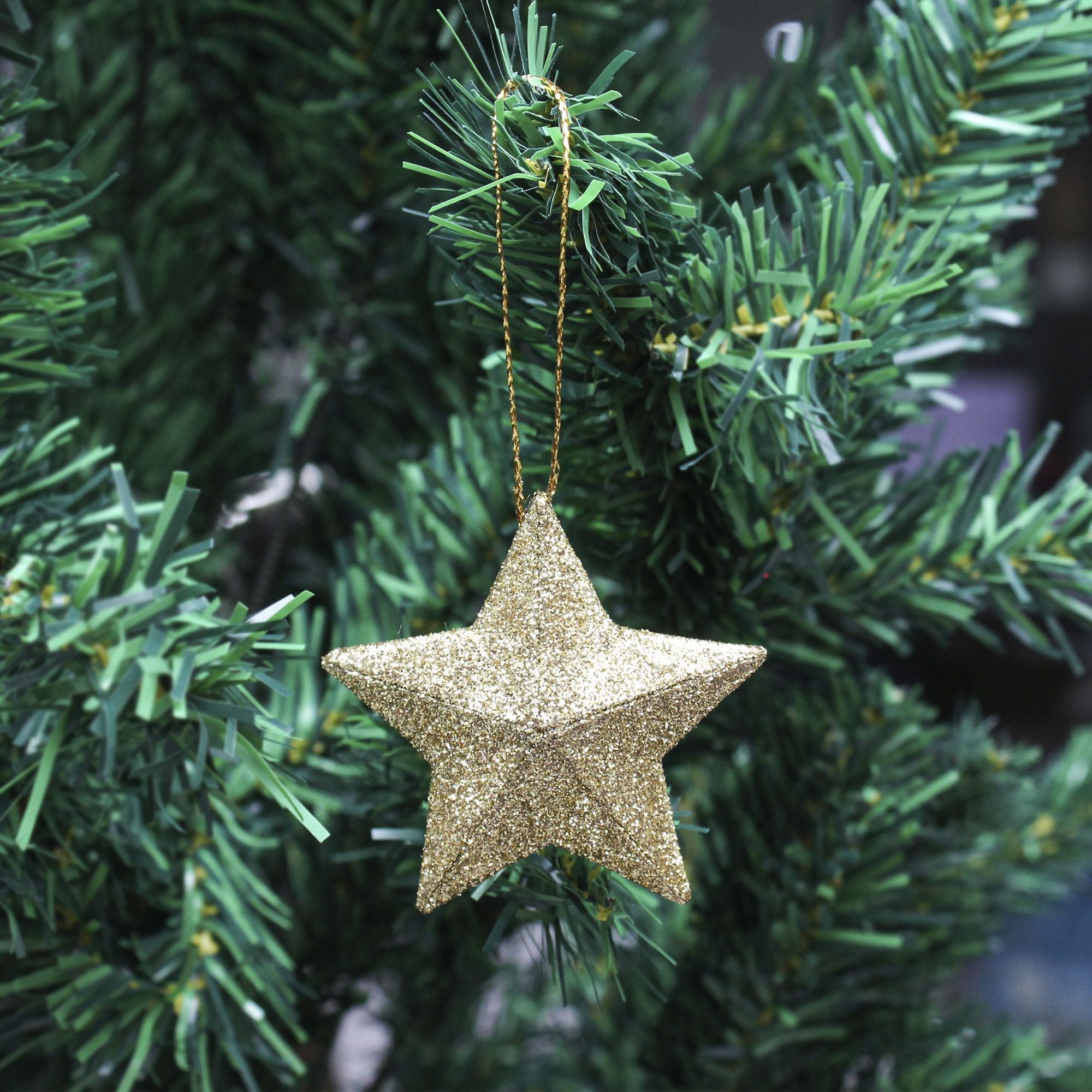 Handmade Christmas Ornaments - 3D Glitter Stars 3.25inch, Gold, 4pc