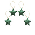 Handmade Christmas Ornaments - 3D Glitter Stars, 3.25inch, Green, 4pc