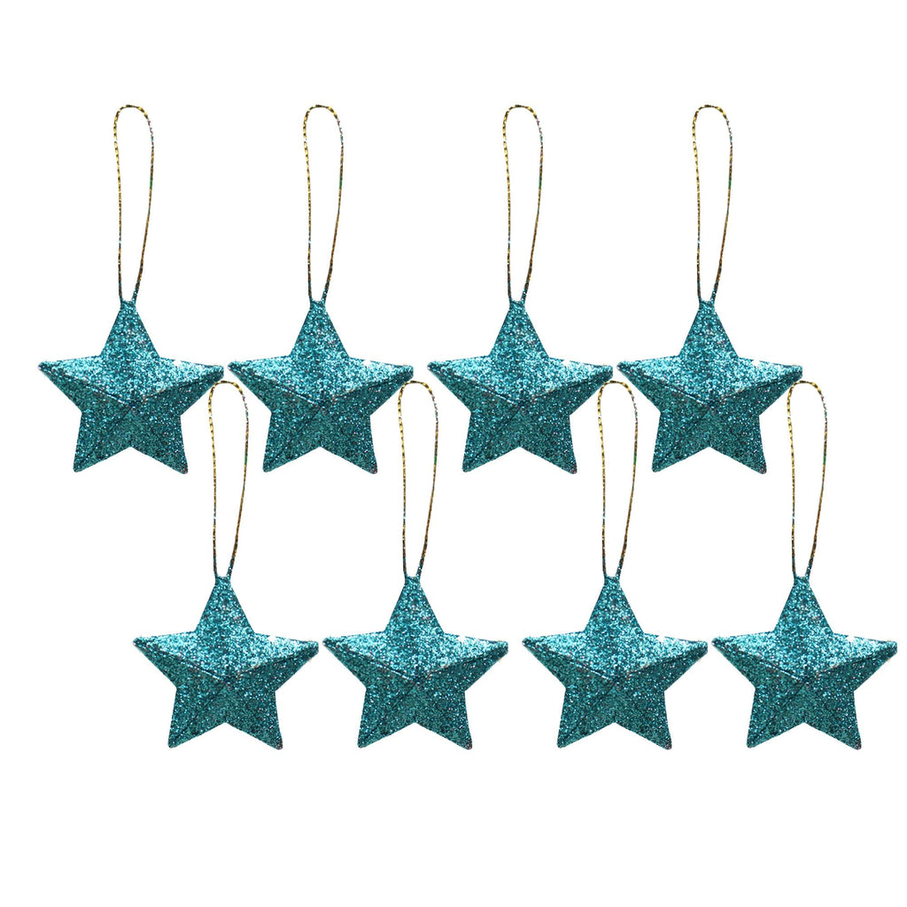 Handmade Christmas Ornaments - 3D Glitter Stars, 2inch, Blue, 8pc