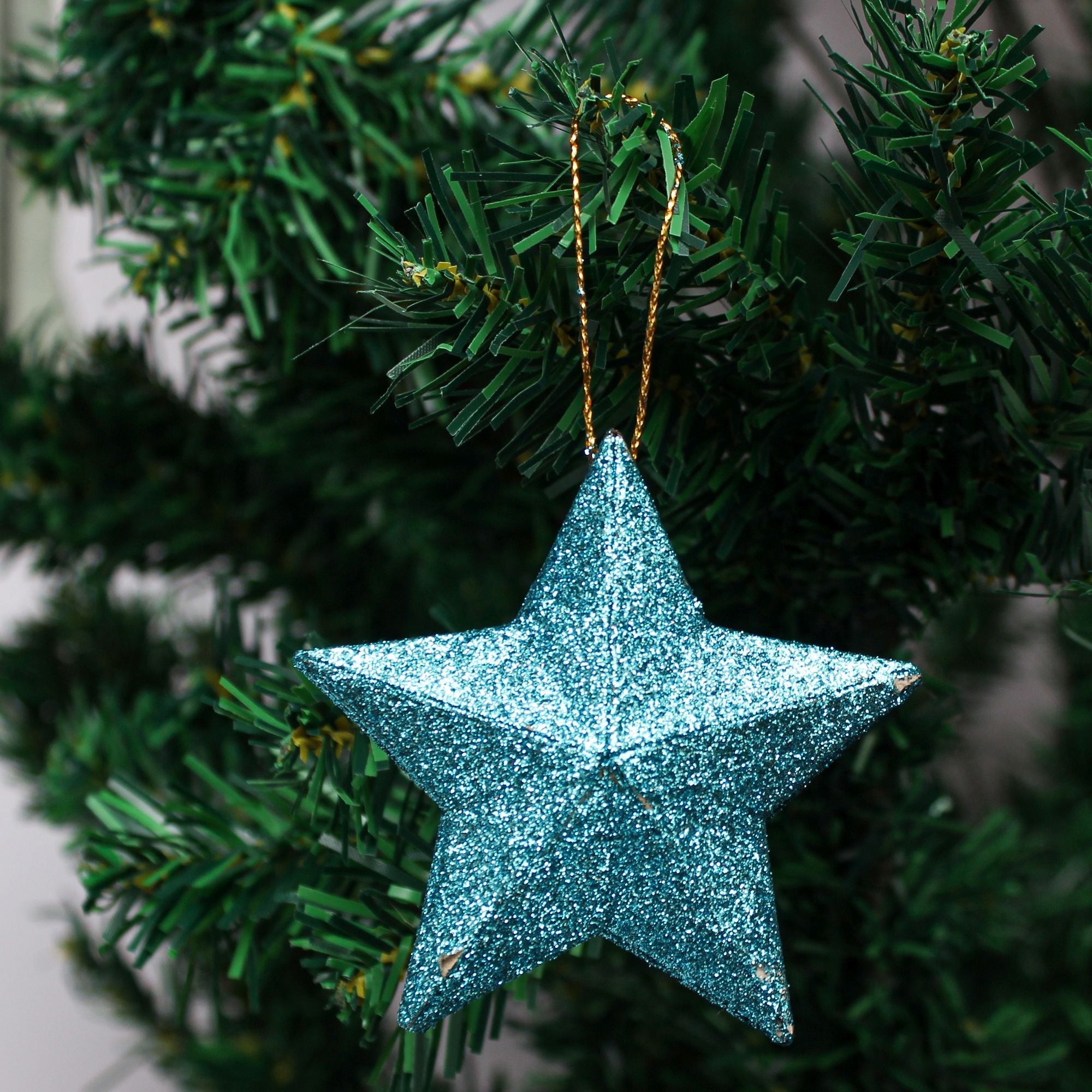 Handmade Christmas Ornaments - 3D Glitter Stars, 2inch, Blue, 8pc