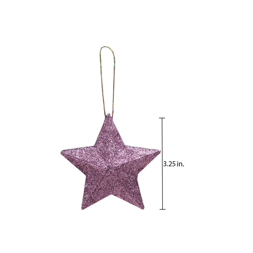 Handmade Christmas Ornaments - 3D Glitter Stars, 3.25inch, Purple, 4pc