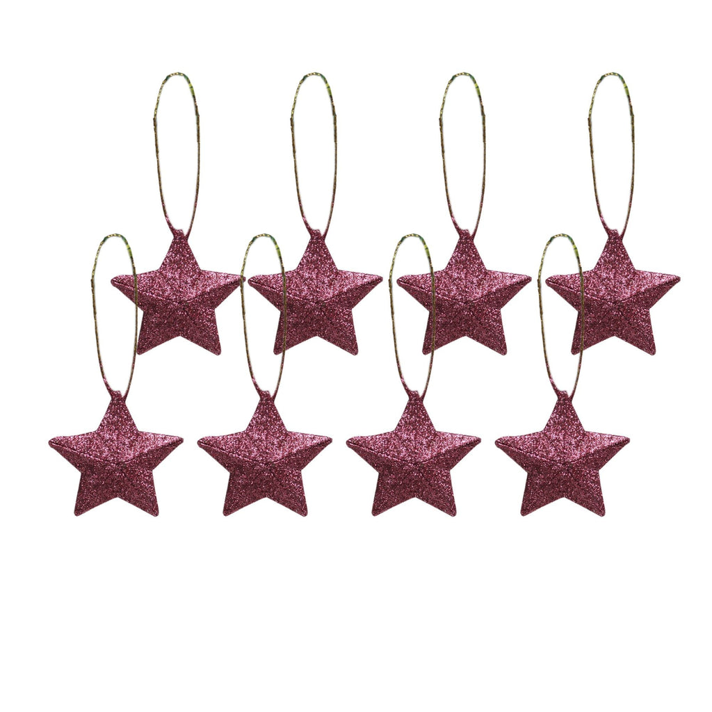 Handmade Christmas Ornaments - 3D Glitter Stars, 2inch, Pink, 8pc