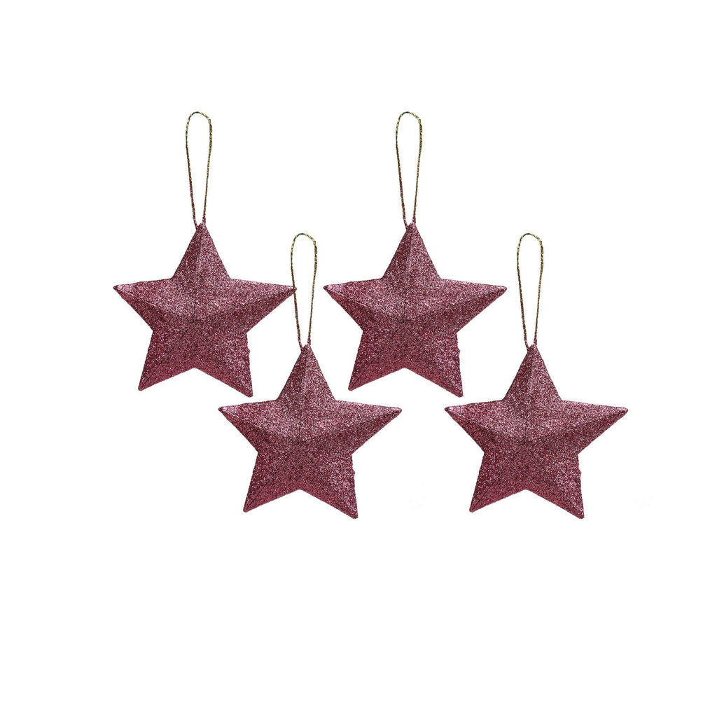 Handmade Christmas Ornaments - 3D Glitter Stars, 3.25inch, Pink, 4pc