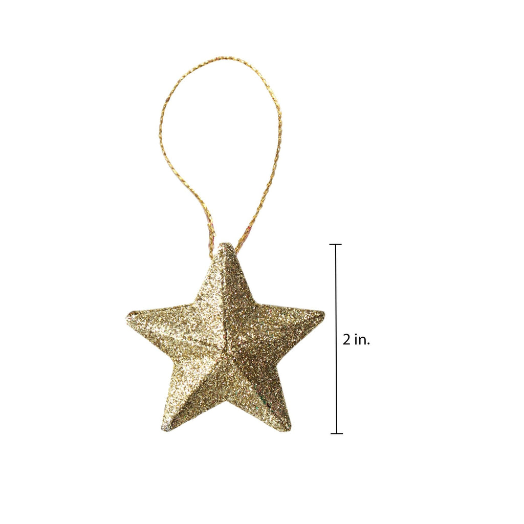 Handmade Christmas Ornaments - 3D Glitter Stars, 2inch, Assorted Colours - Gold, Red, Green, Silver, 8pc